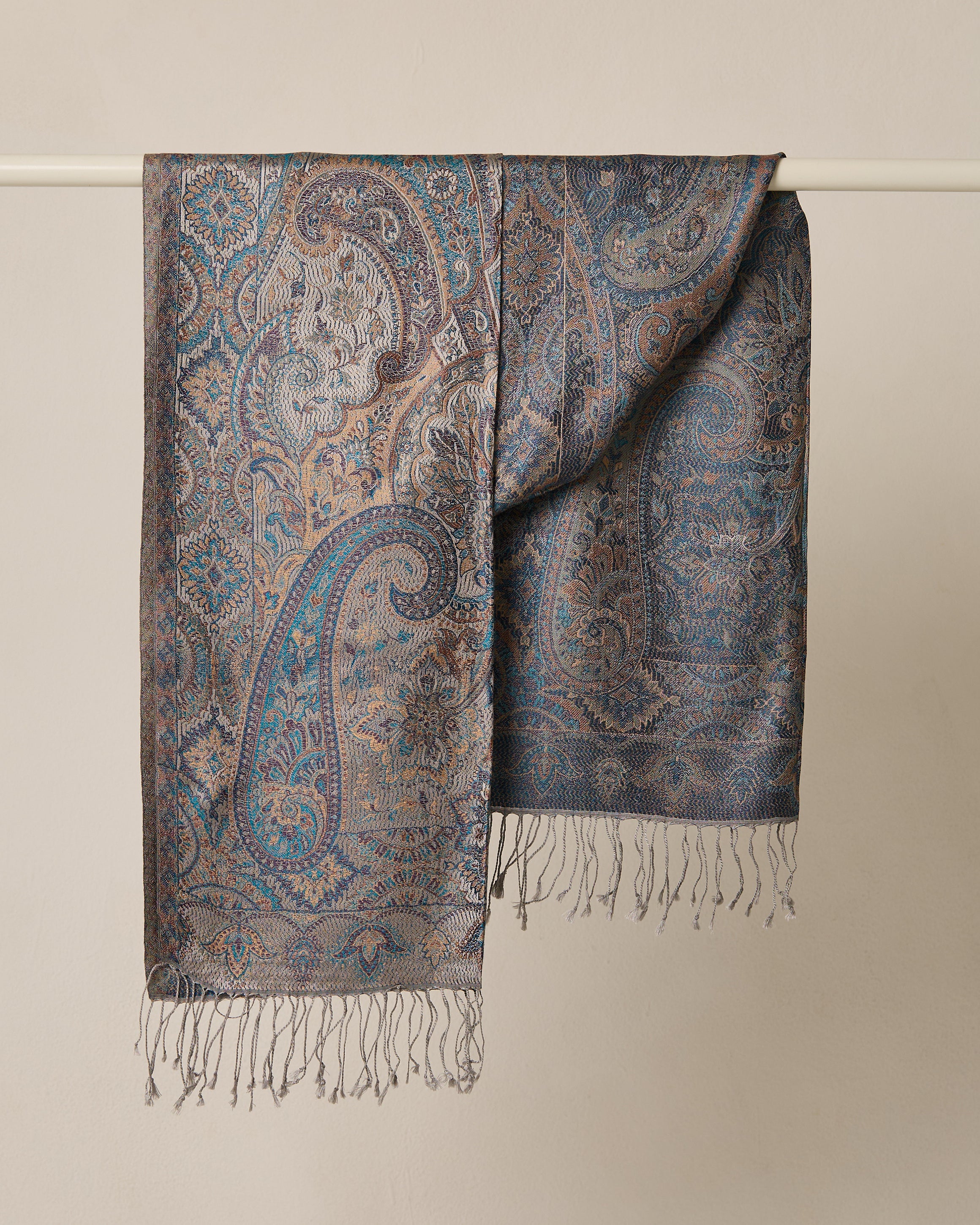 Arctic Sapphire Silk Jacquard Shawl