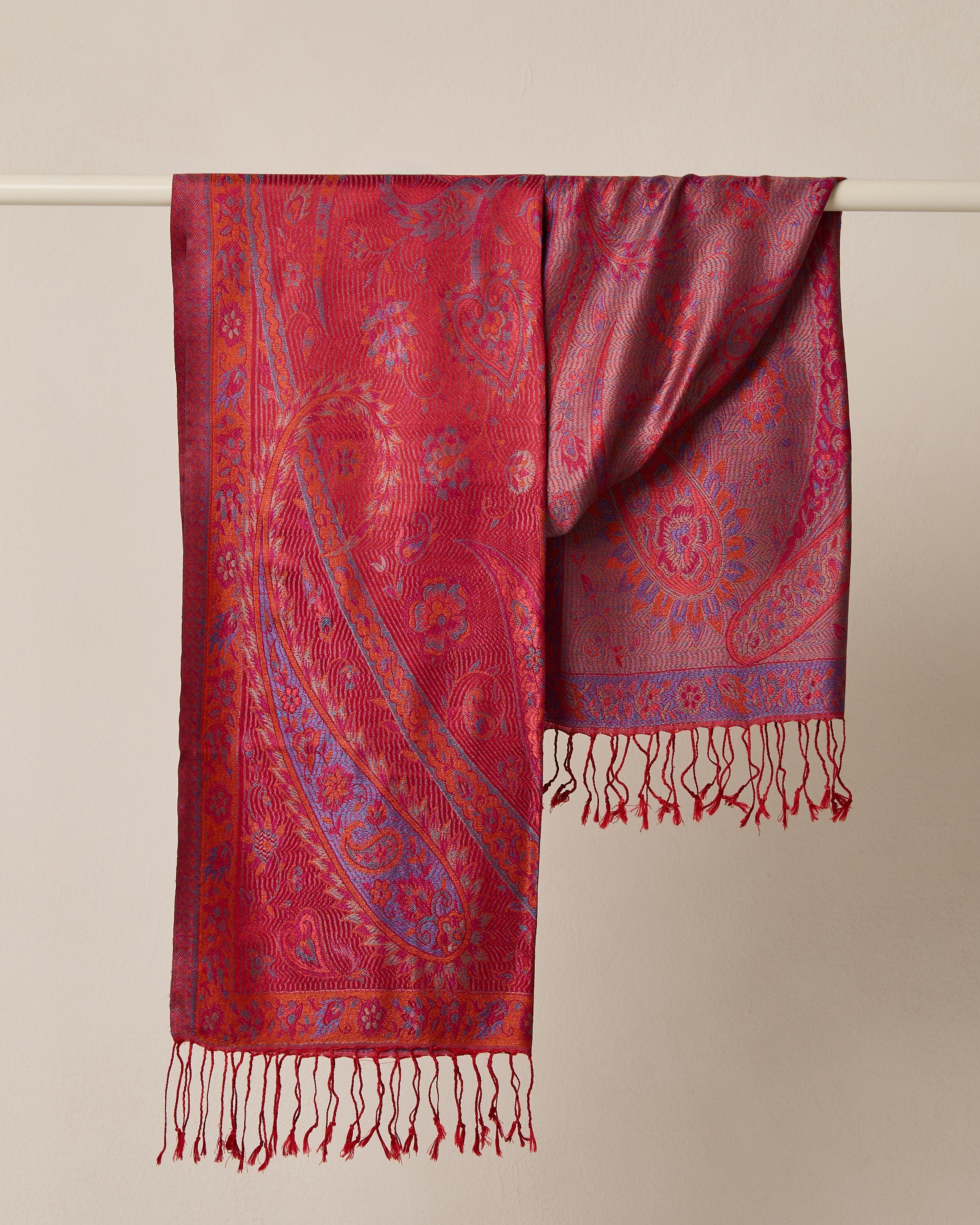 Ruby Blossom Silk Jacquard Shawl