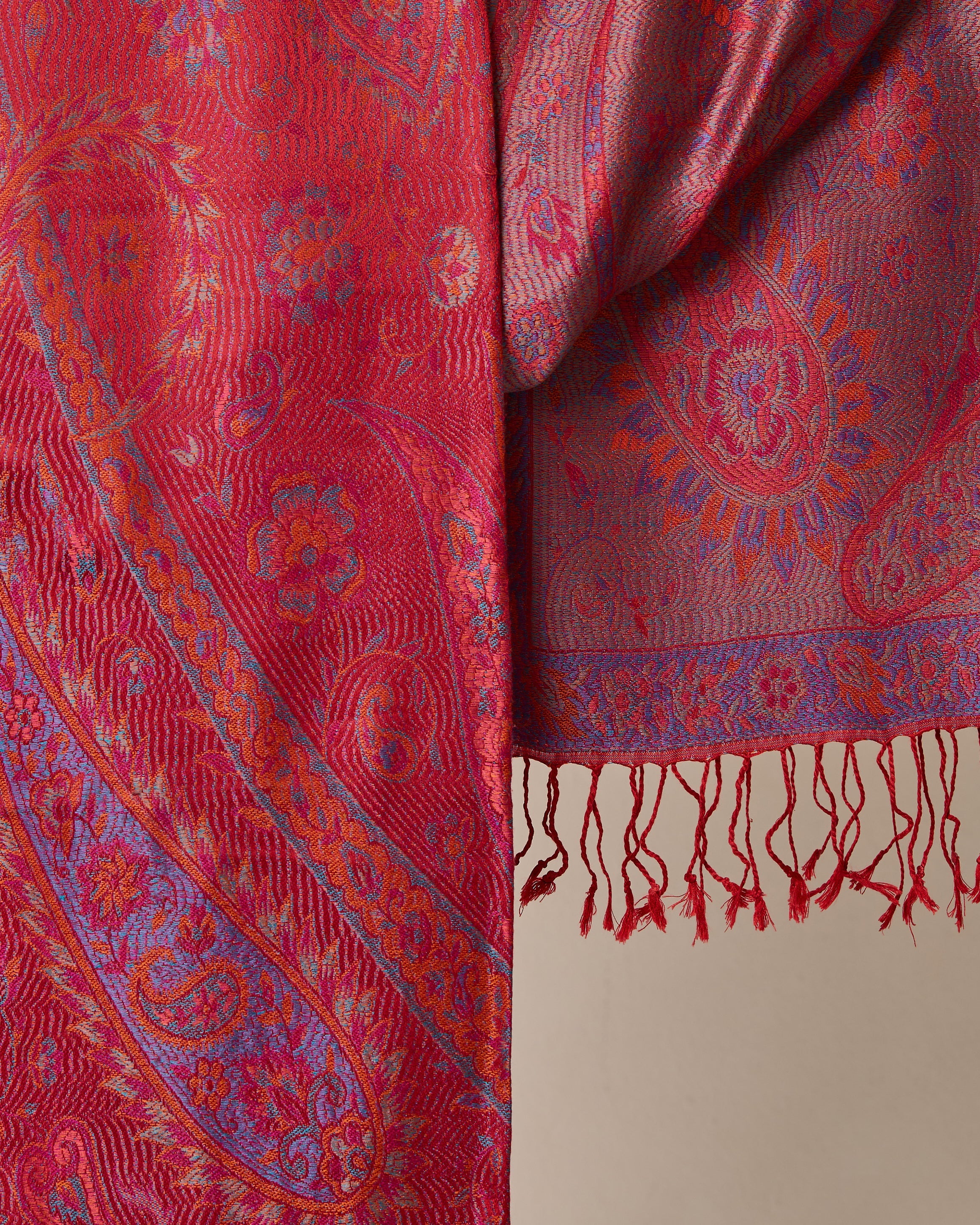 Ruby Blossom Silk Jacquard Shawl