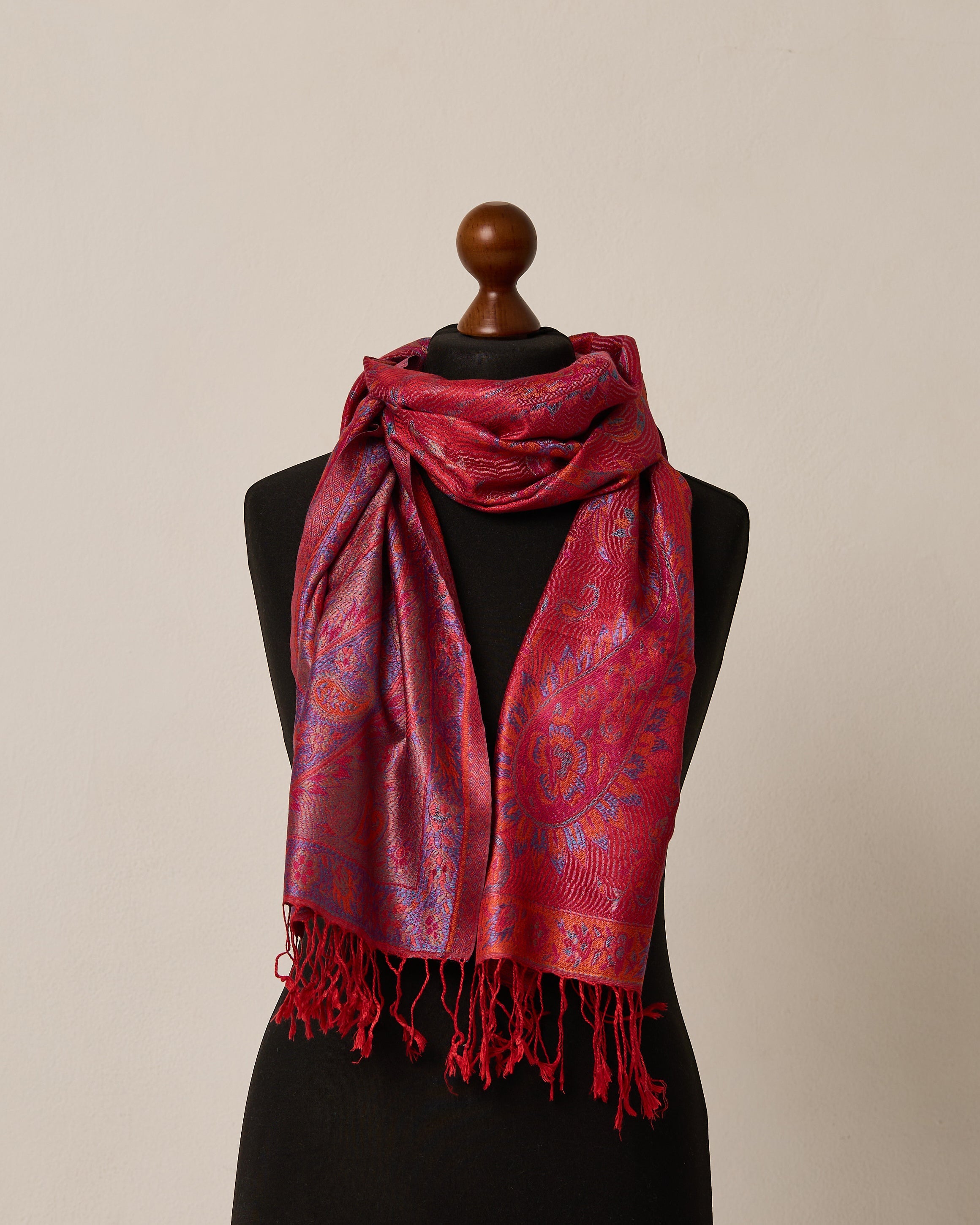 Ruby Blossom Silk Jacquard Shawl