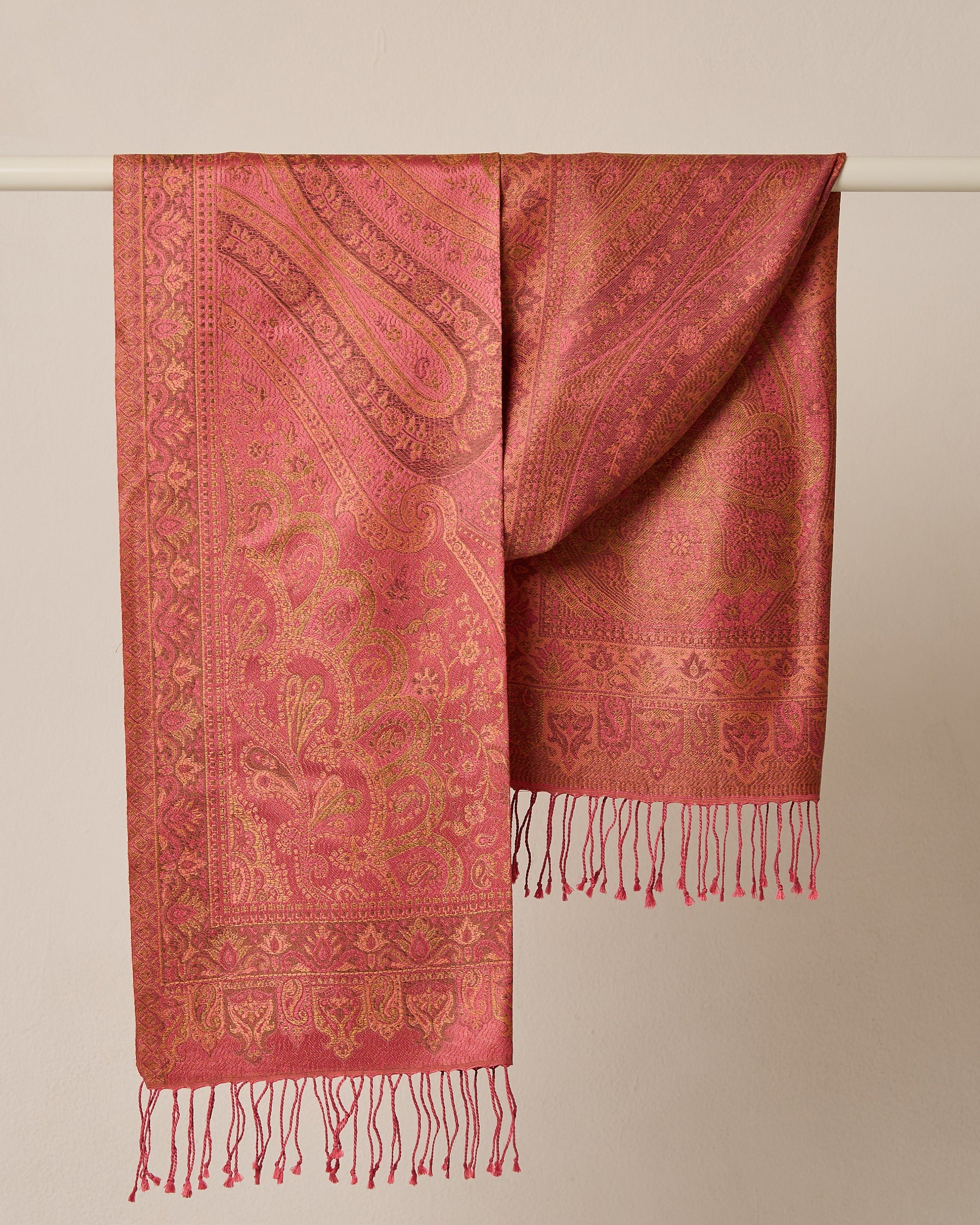 Rosewood Gold Silk Jacquard Shawl