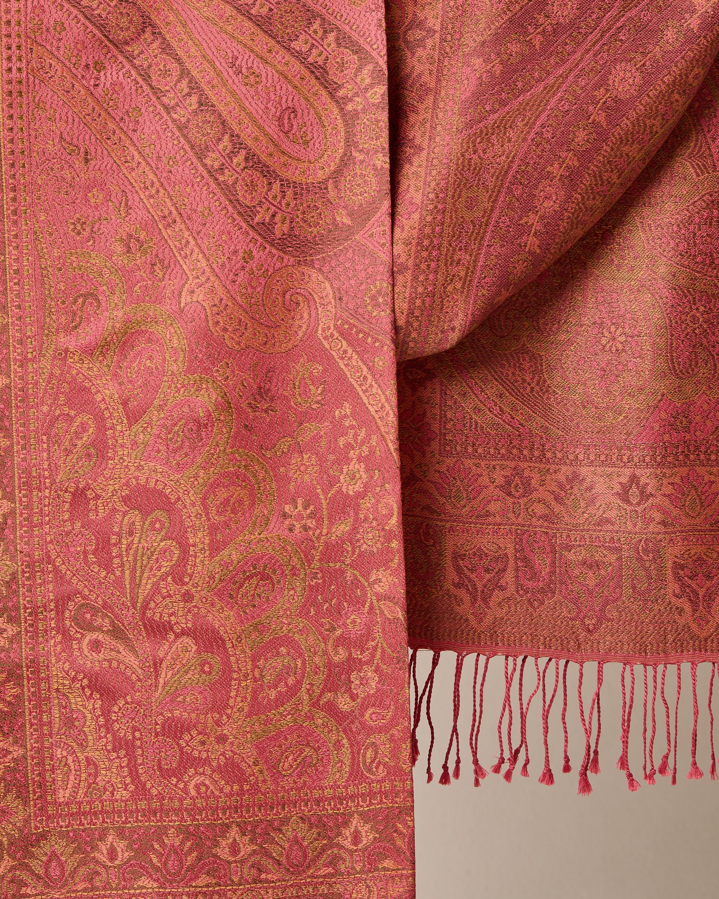 Rosewood Gold Silk Jacquard Shawl
