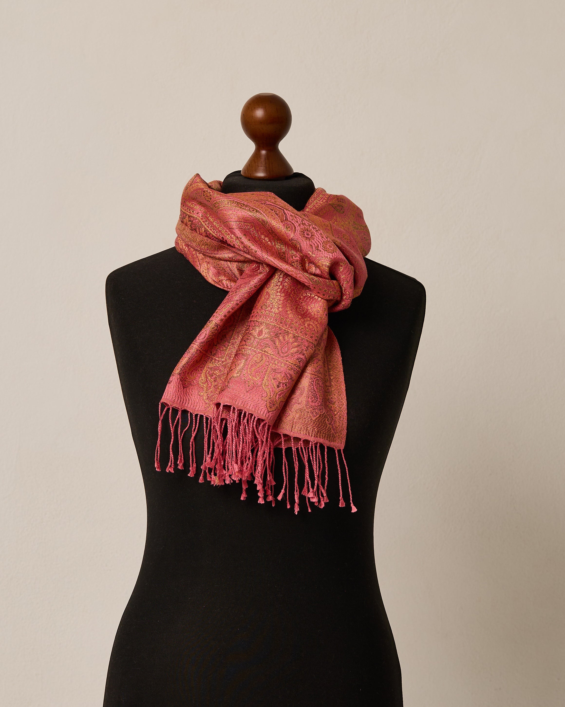 Rosewood Gold Silk Jacquard Shawl