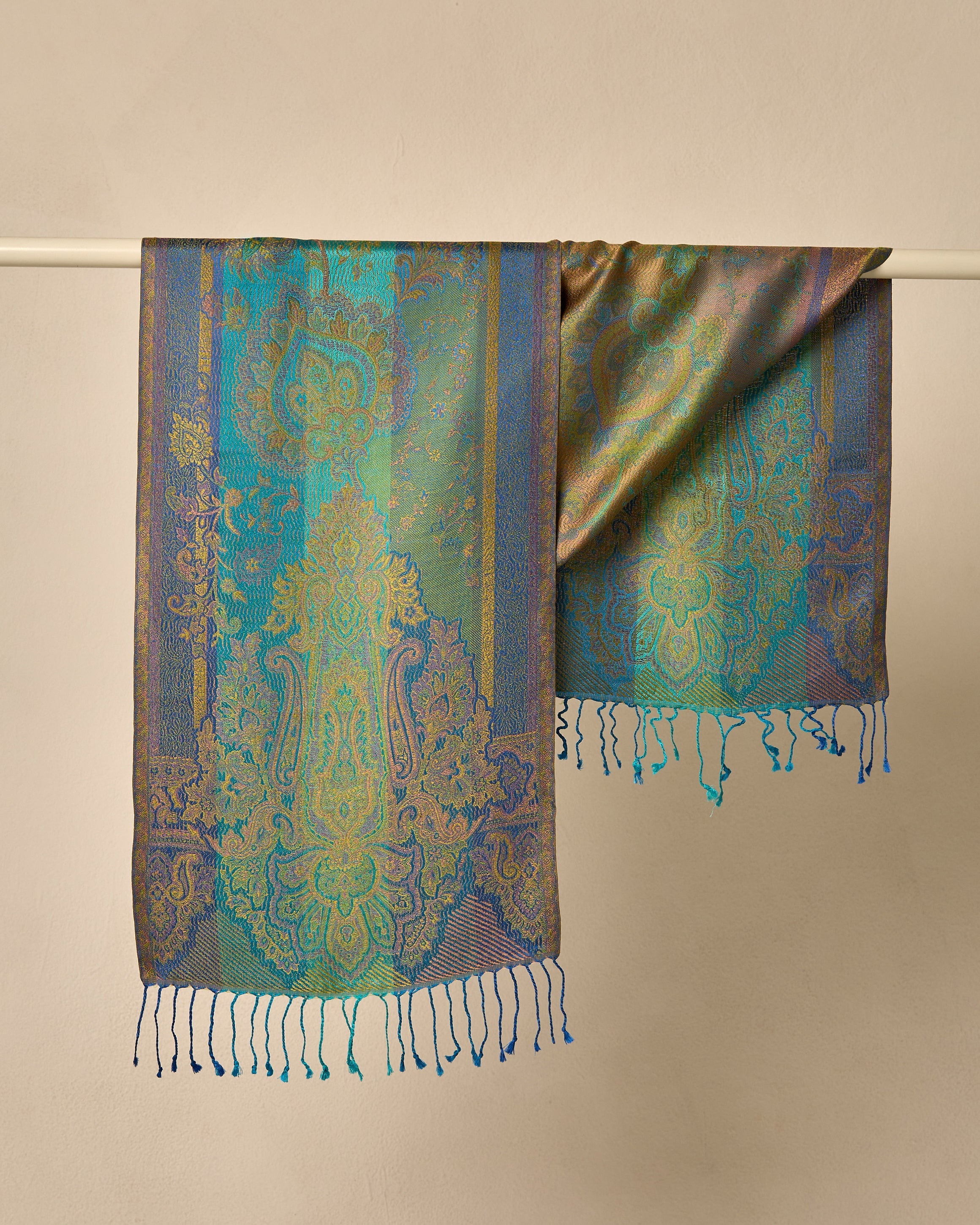 Peacock Aurora Silk Jacquard Shawl