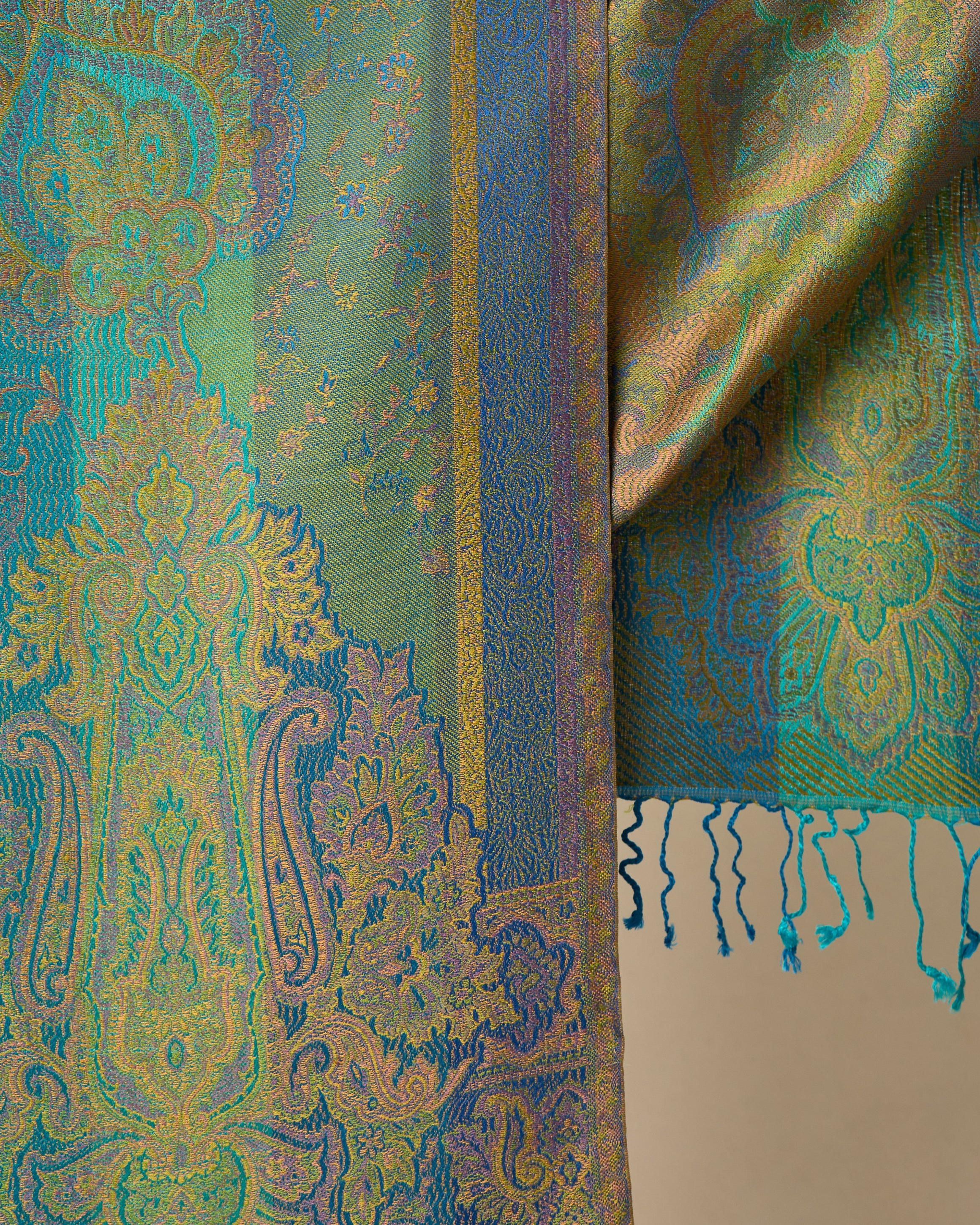 Peacock Aurora Silk Jacquard Shawl