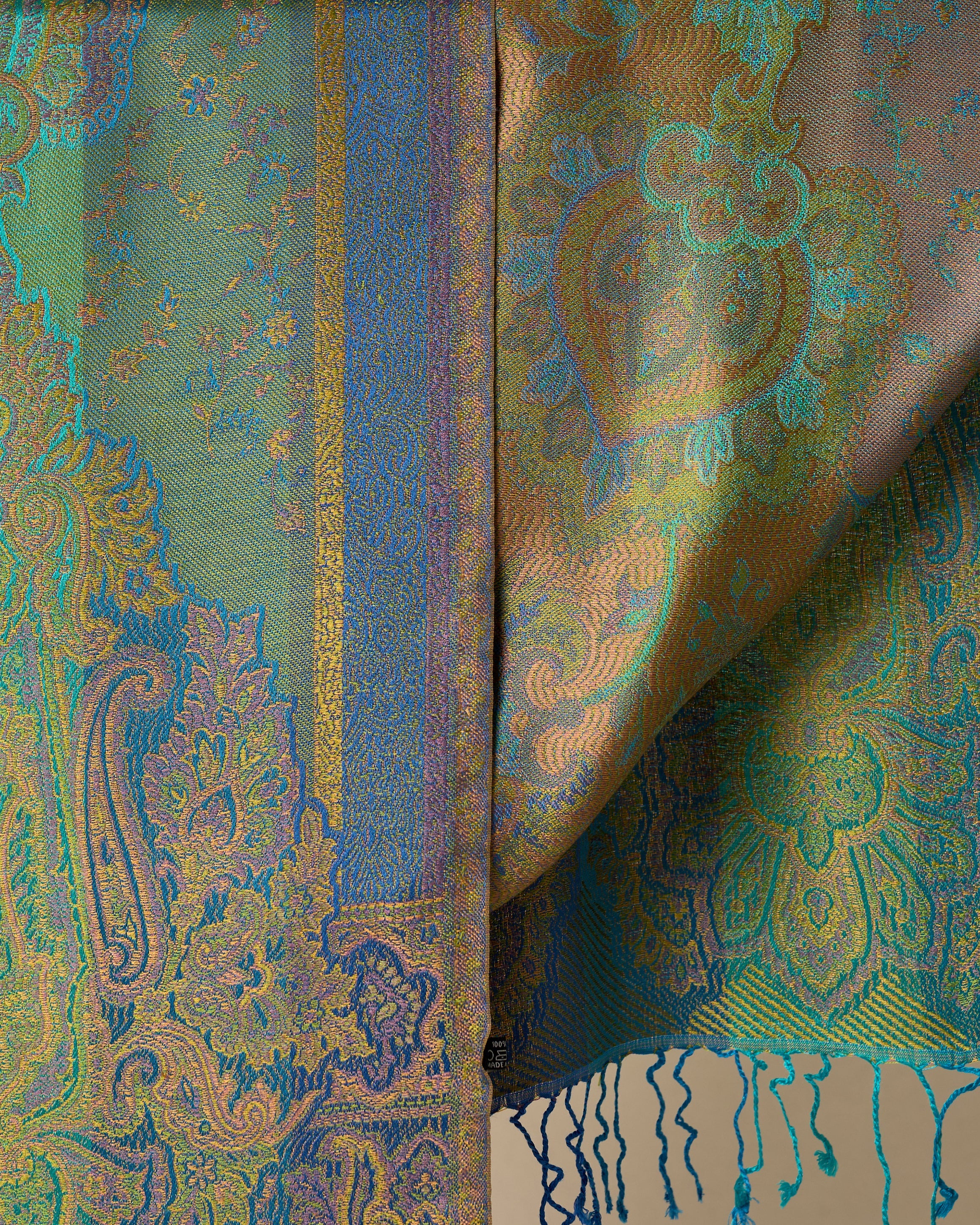 Peacock Aurora Silk Jacquard Shawl