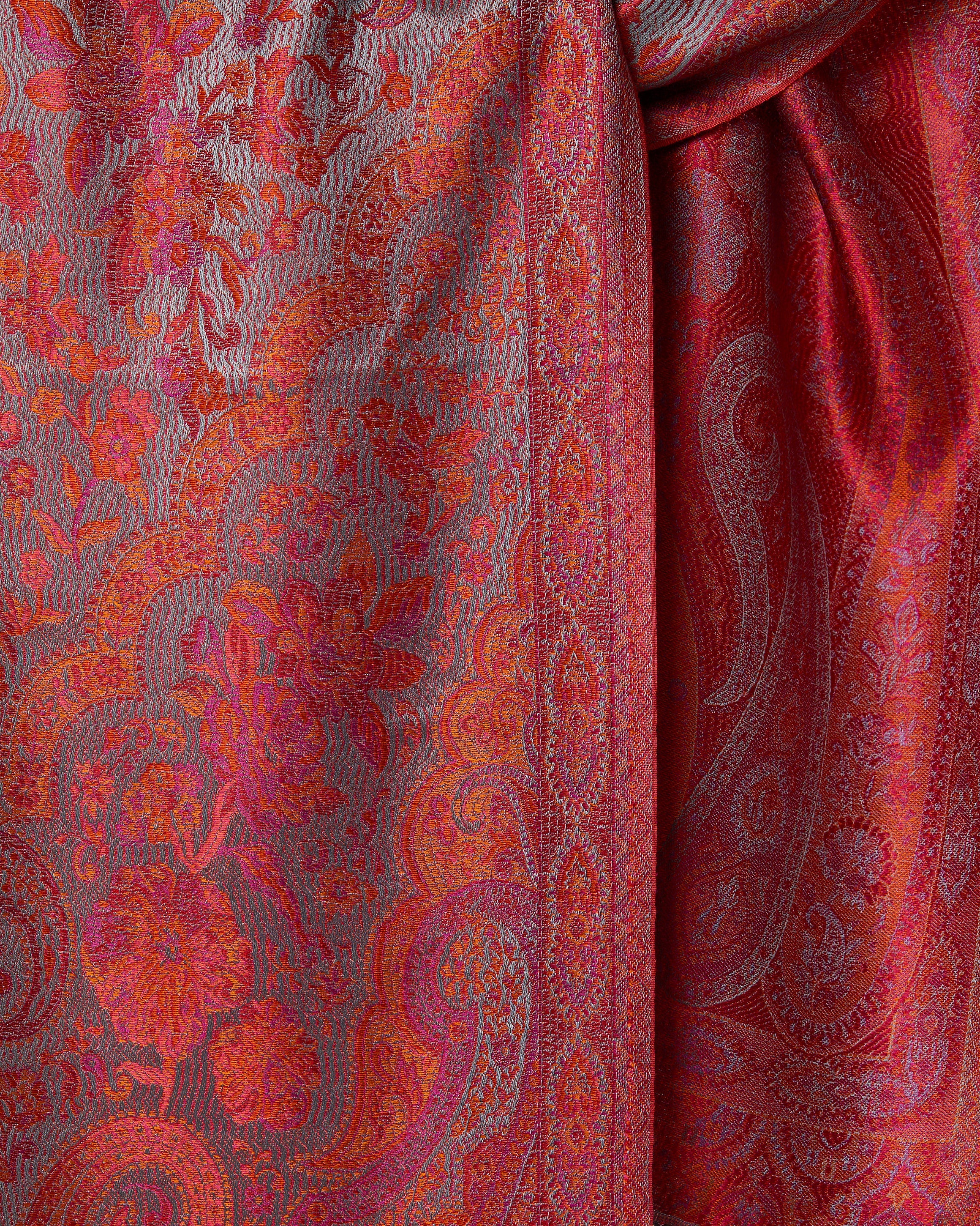Crimson Blossom Silk Jacquard Shawl