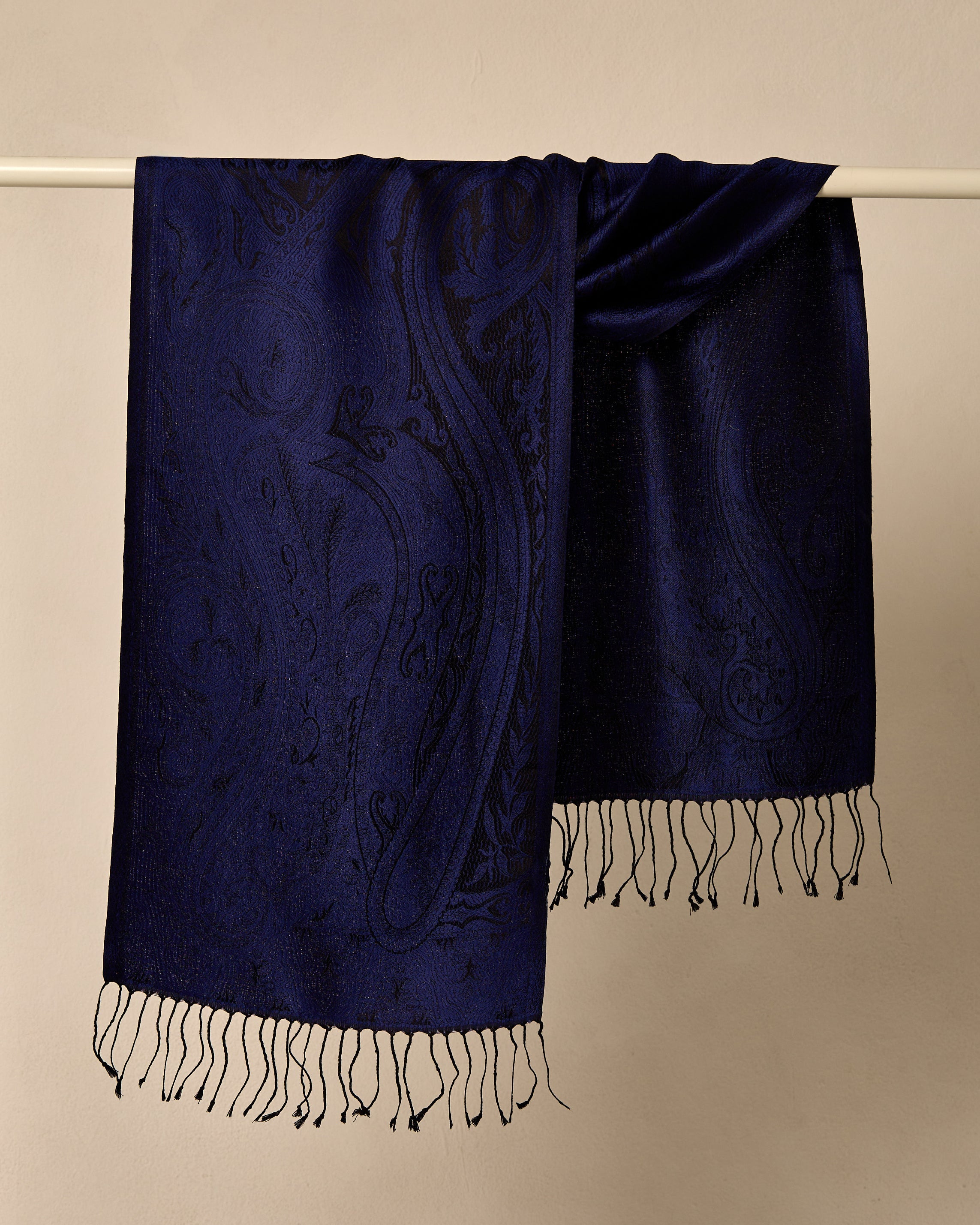 Midnight Sapphire Silk Jacquard Shawl