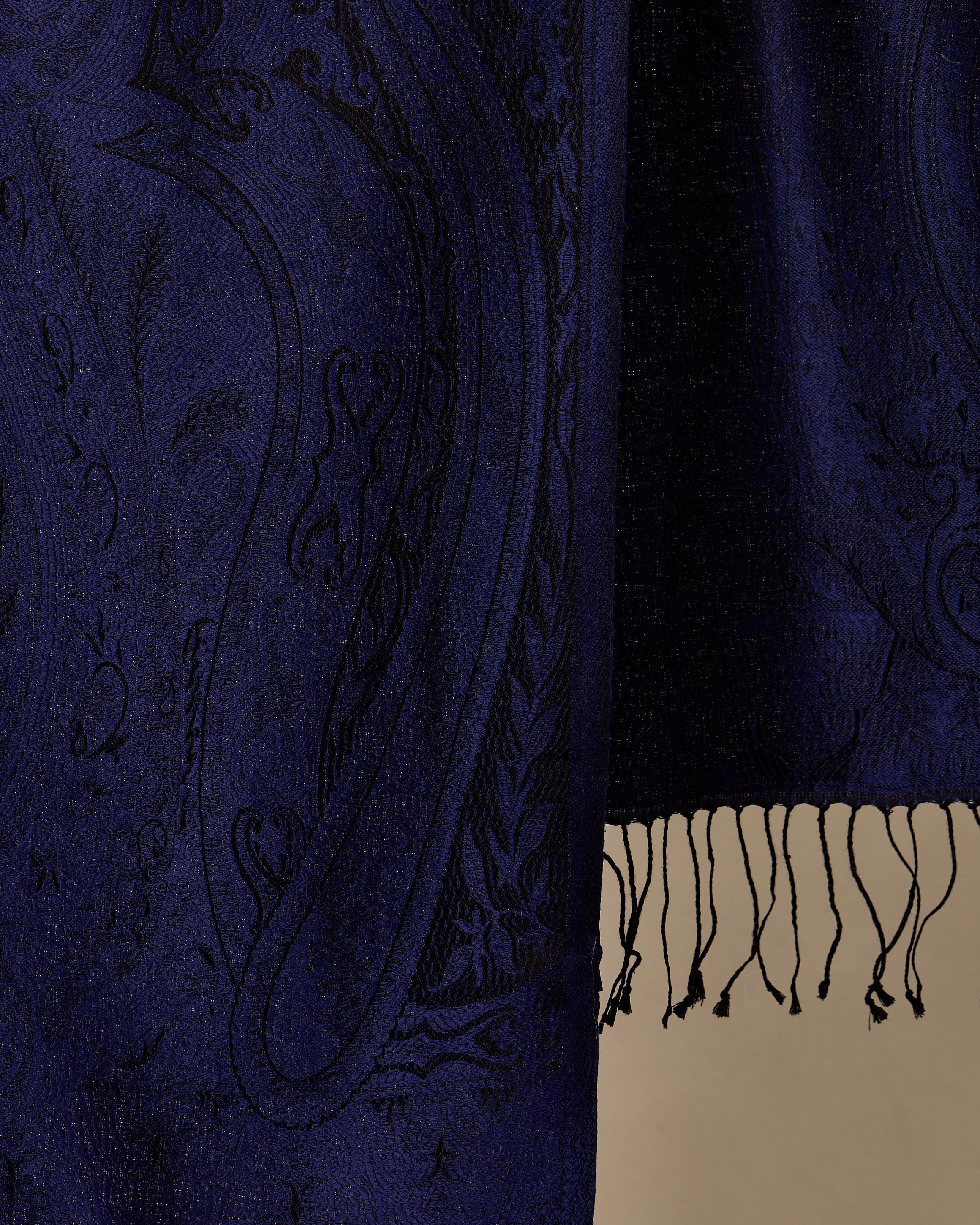 Midnight Sapphire Silk Jacquard Shawl