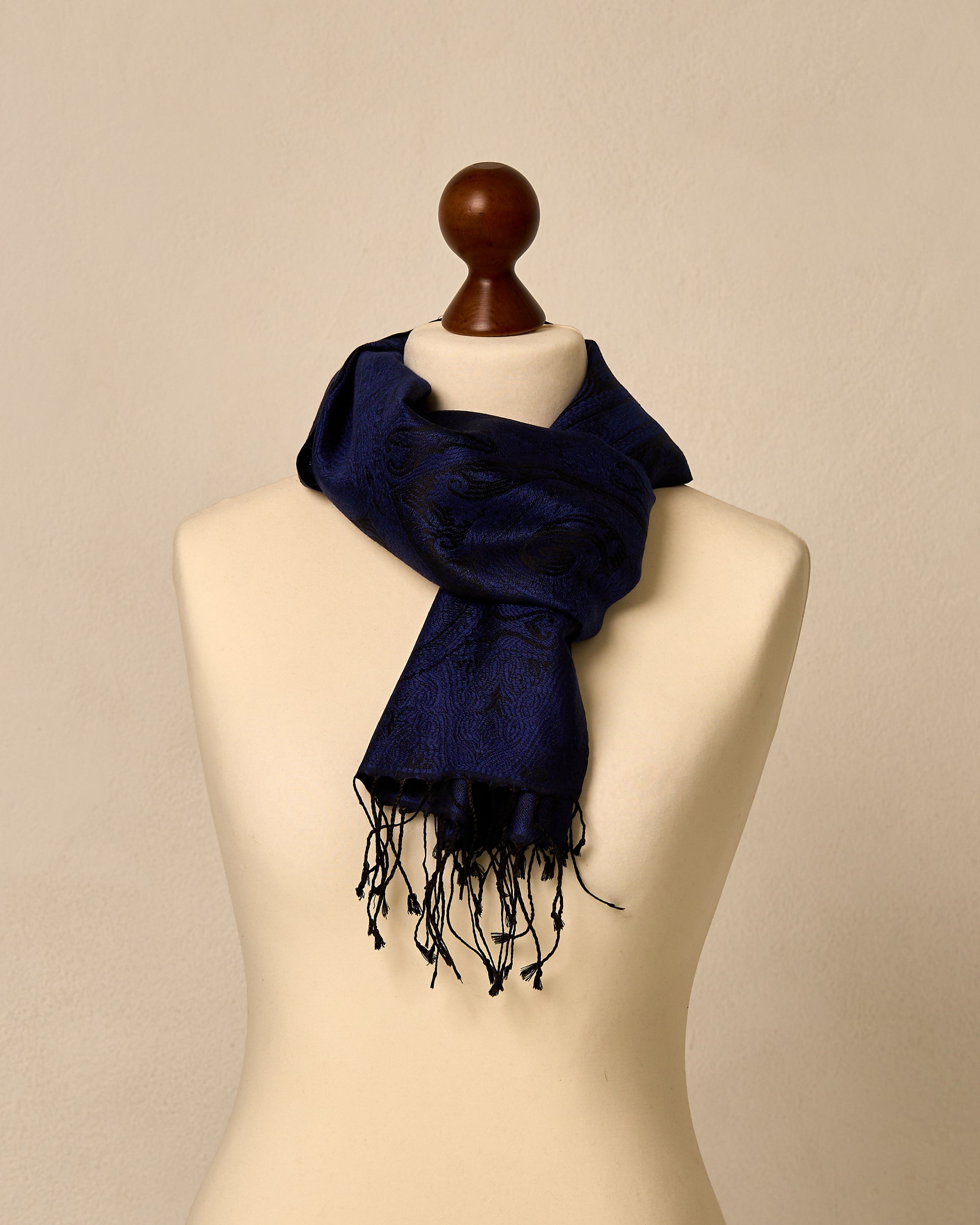 Midnight Sapphire Silk Jacquard Shawl