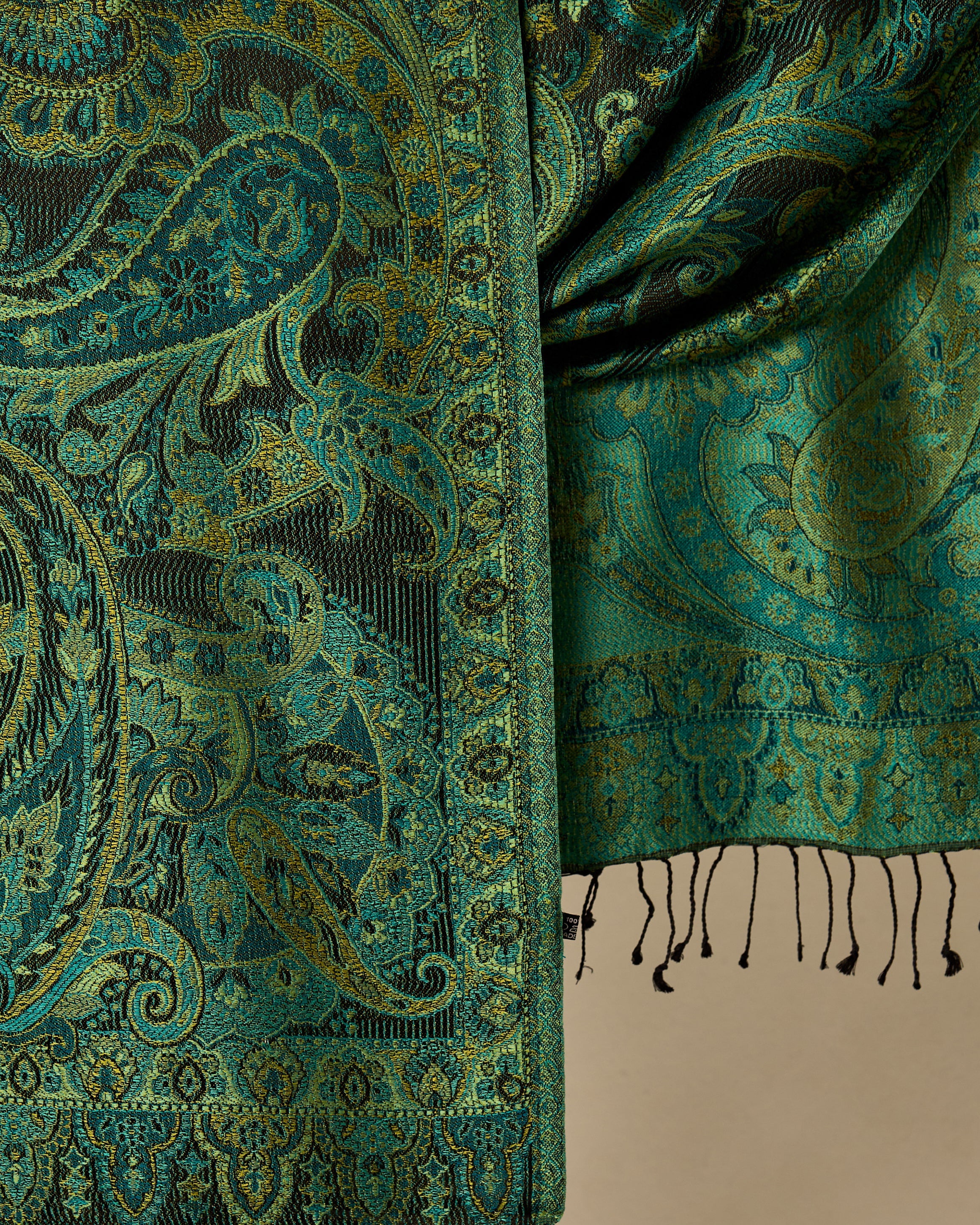 Emerald Nocturne Silk Jacquard Shawl