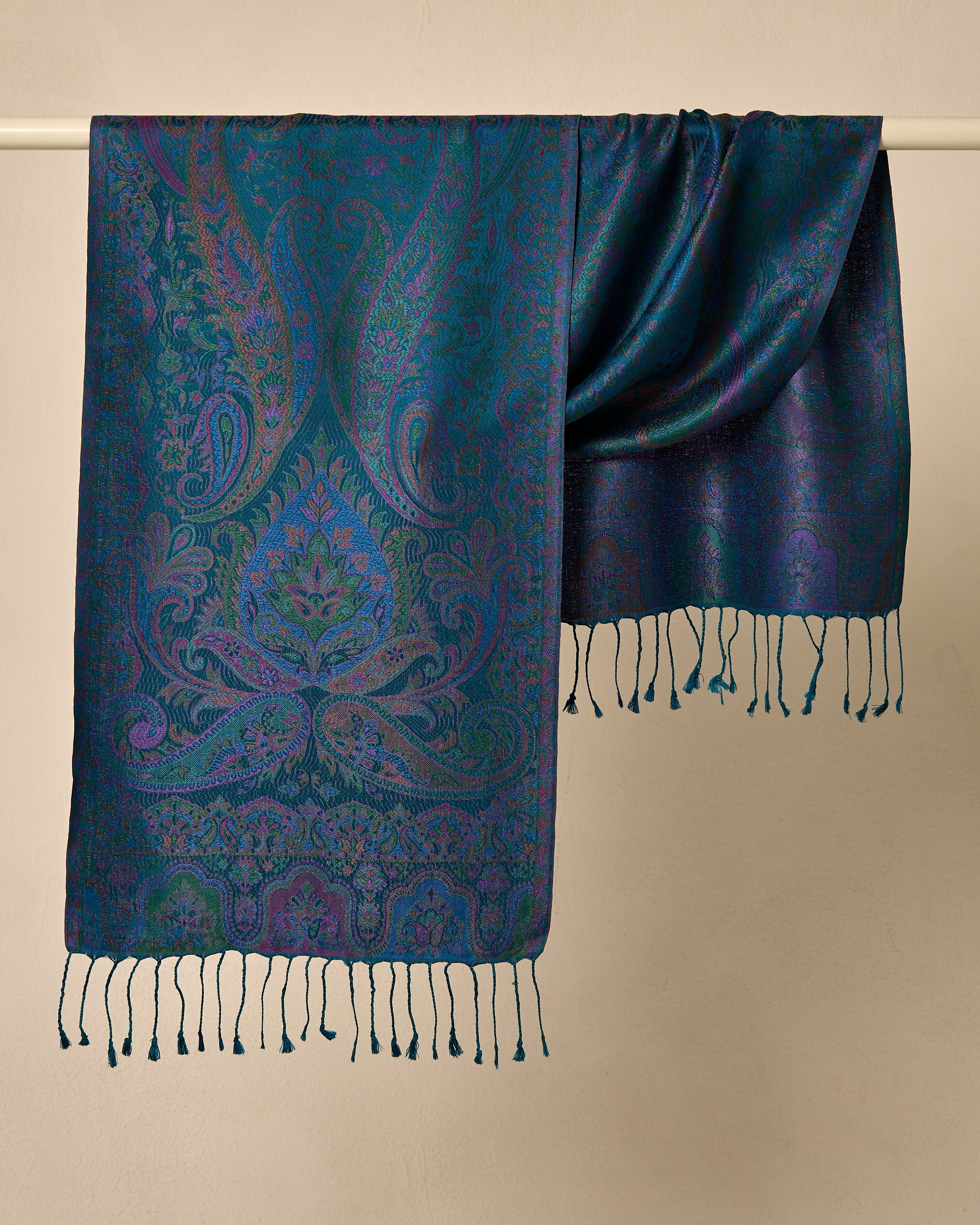 Midnight Emerald Silk Jacquard Shawl