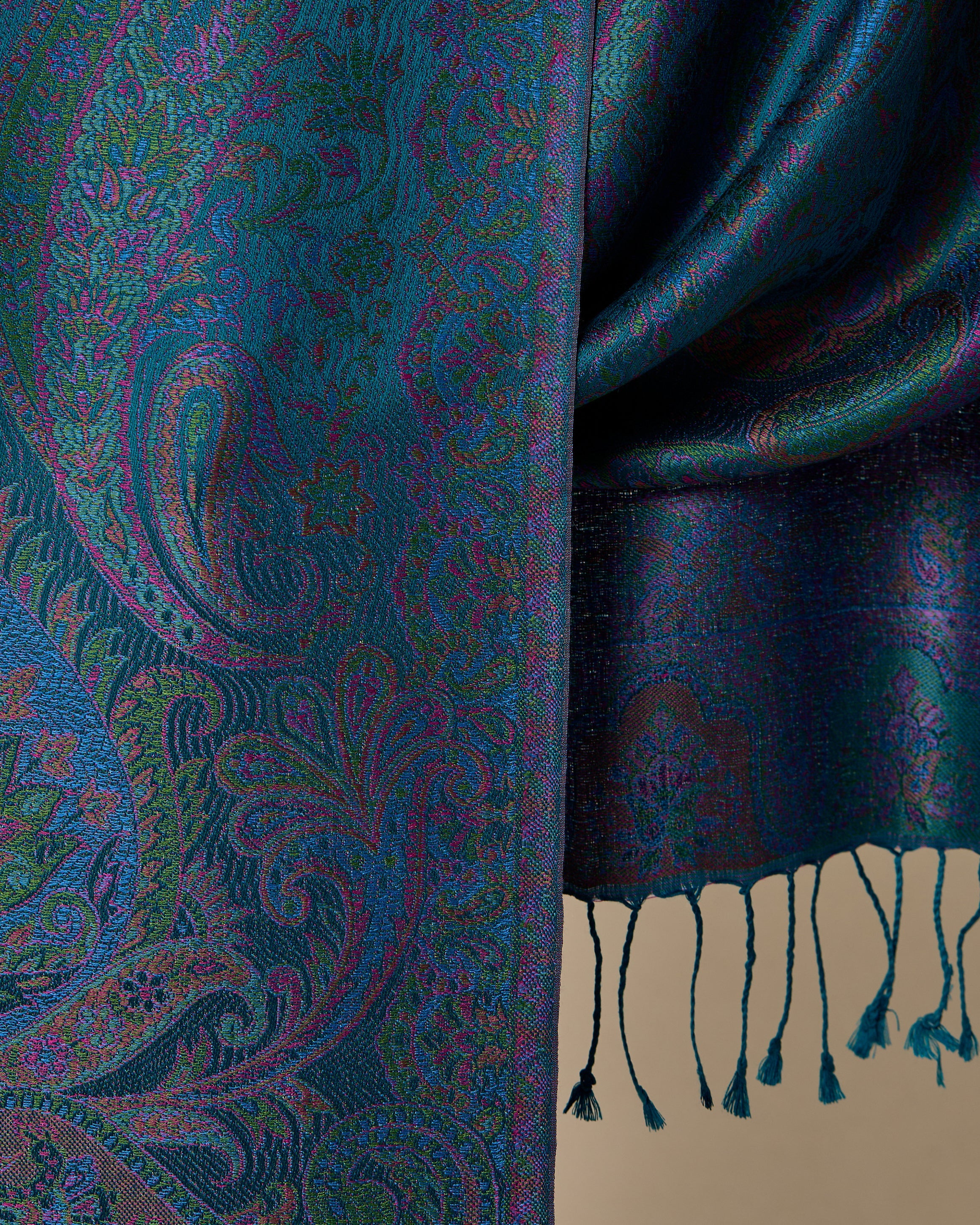 Midnight Emerald Silk Jacquard Shawl