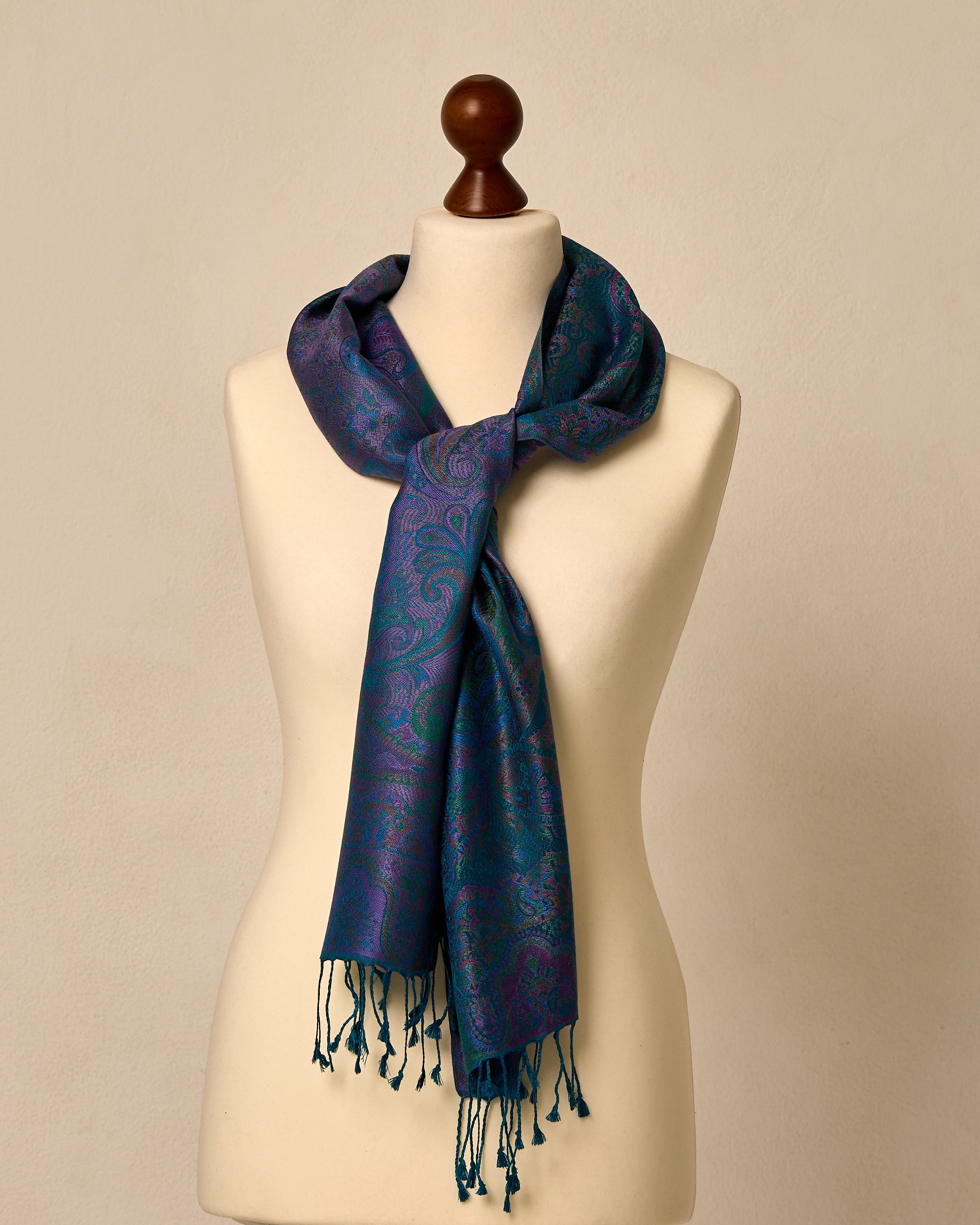 Midnight Emerald Silk Jacquard Shawl