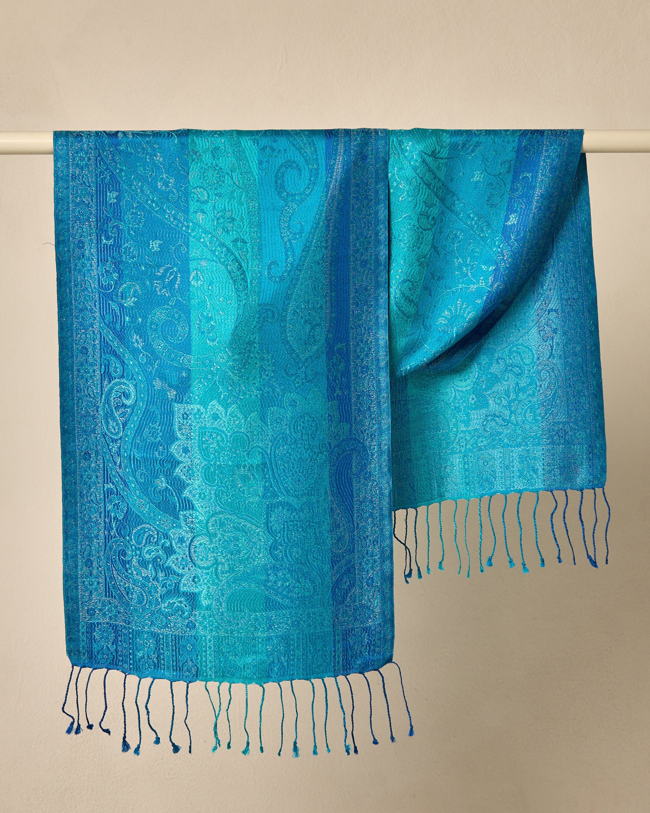 Azure Ocean Silk Jacquard Shawl