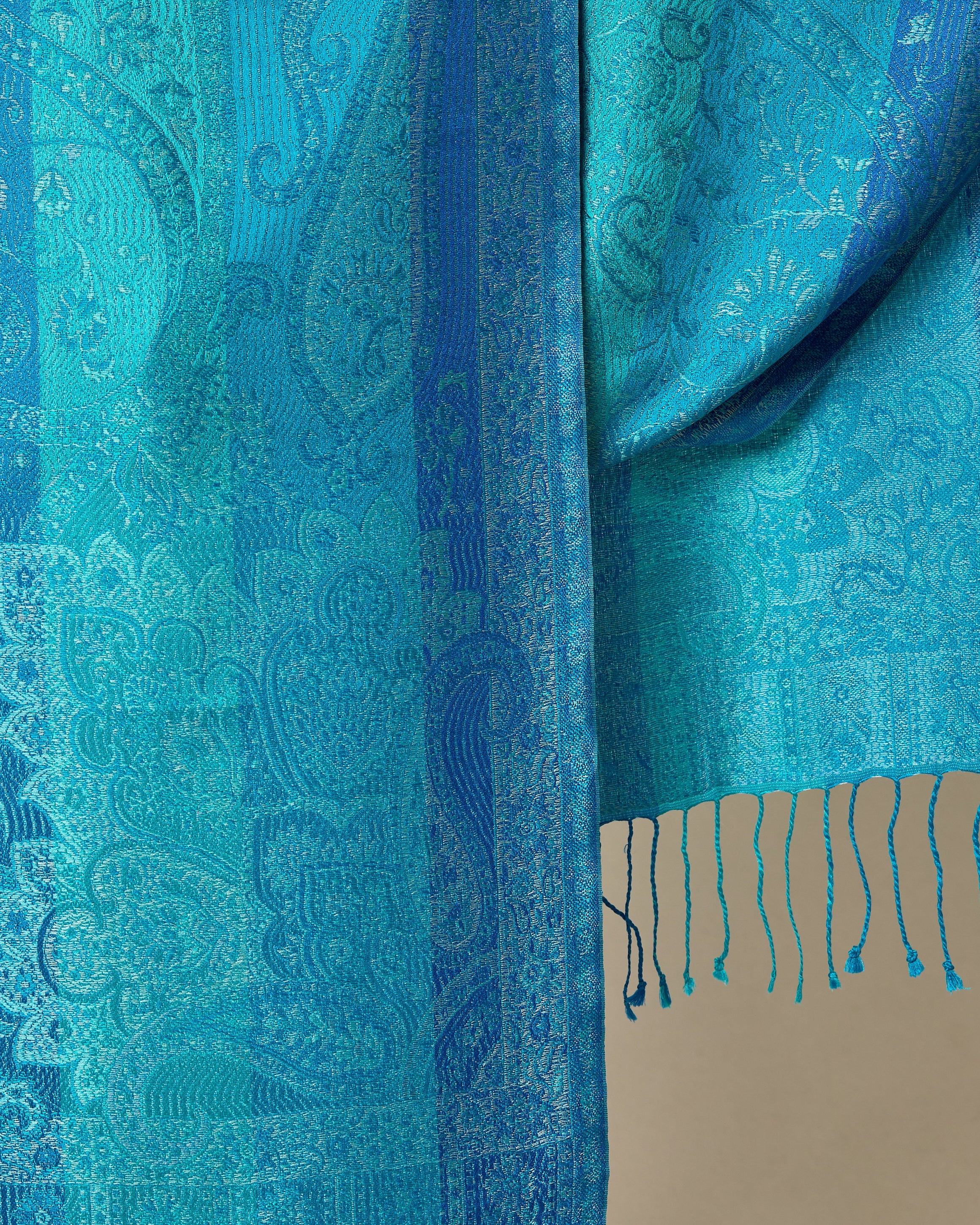 Azure Ocean Silk Jacquard Shawl