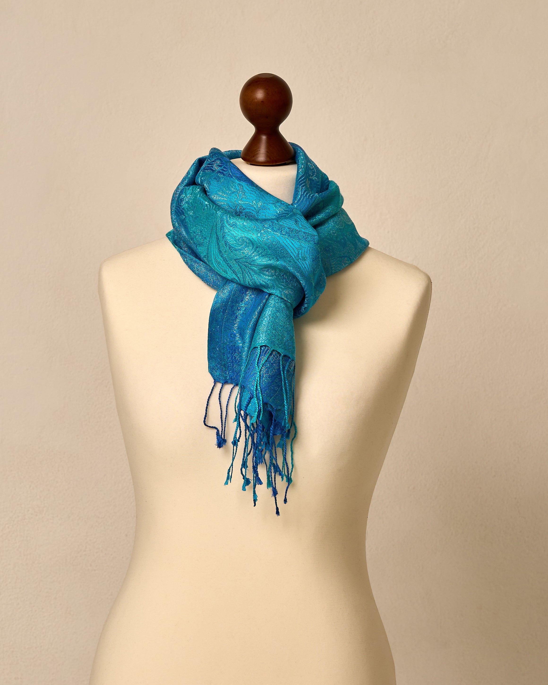 Azure Ocean Silk Jacquard Shawl