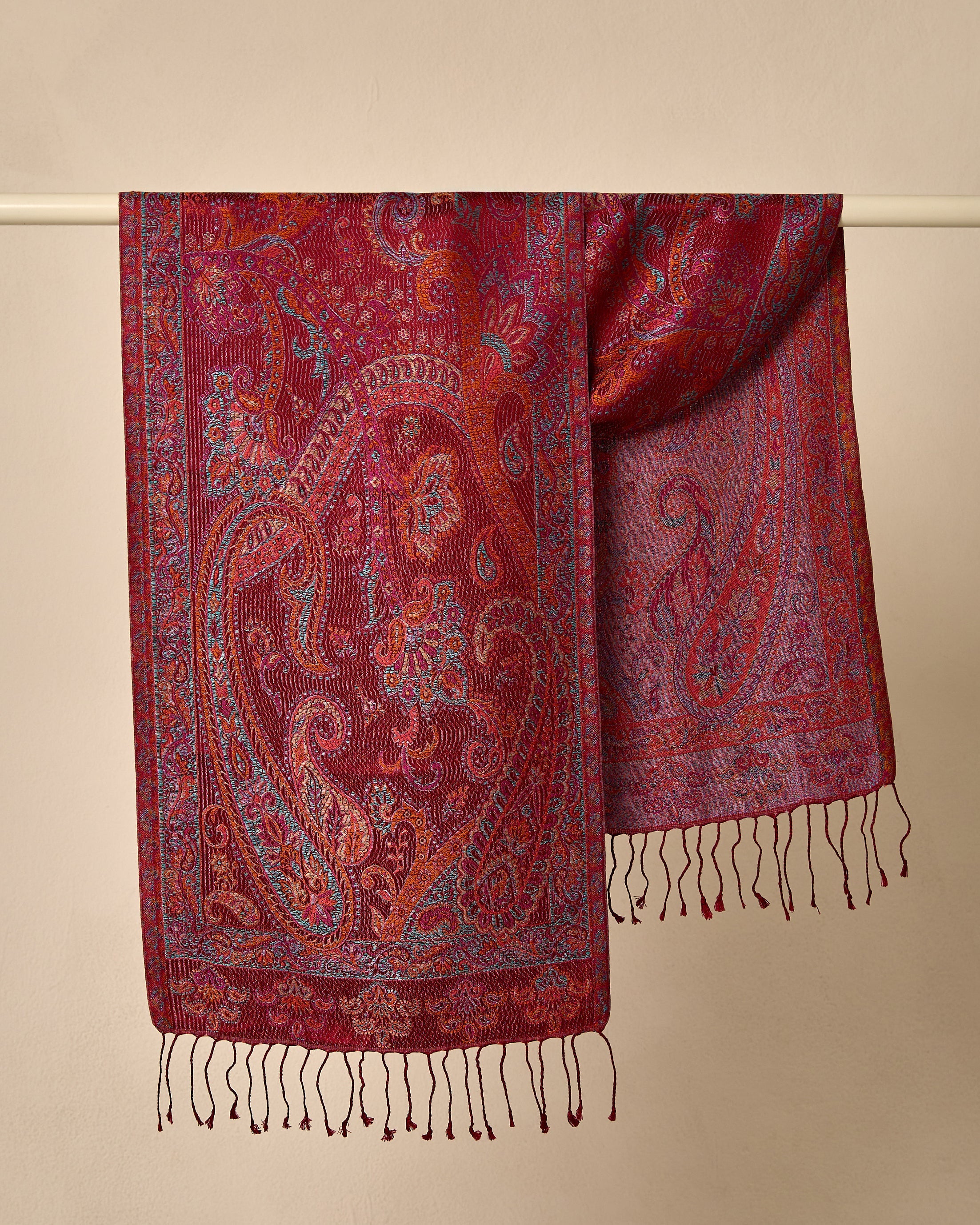 Royal Crimson Silk Jacquard Shawl