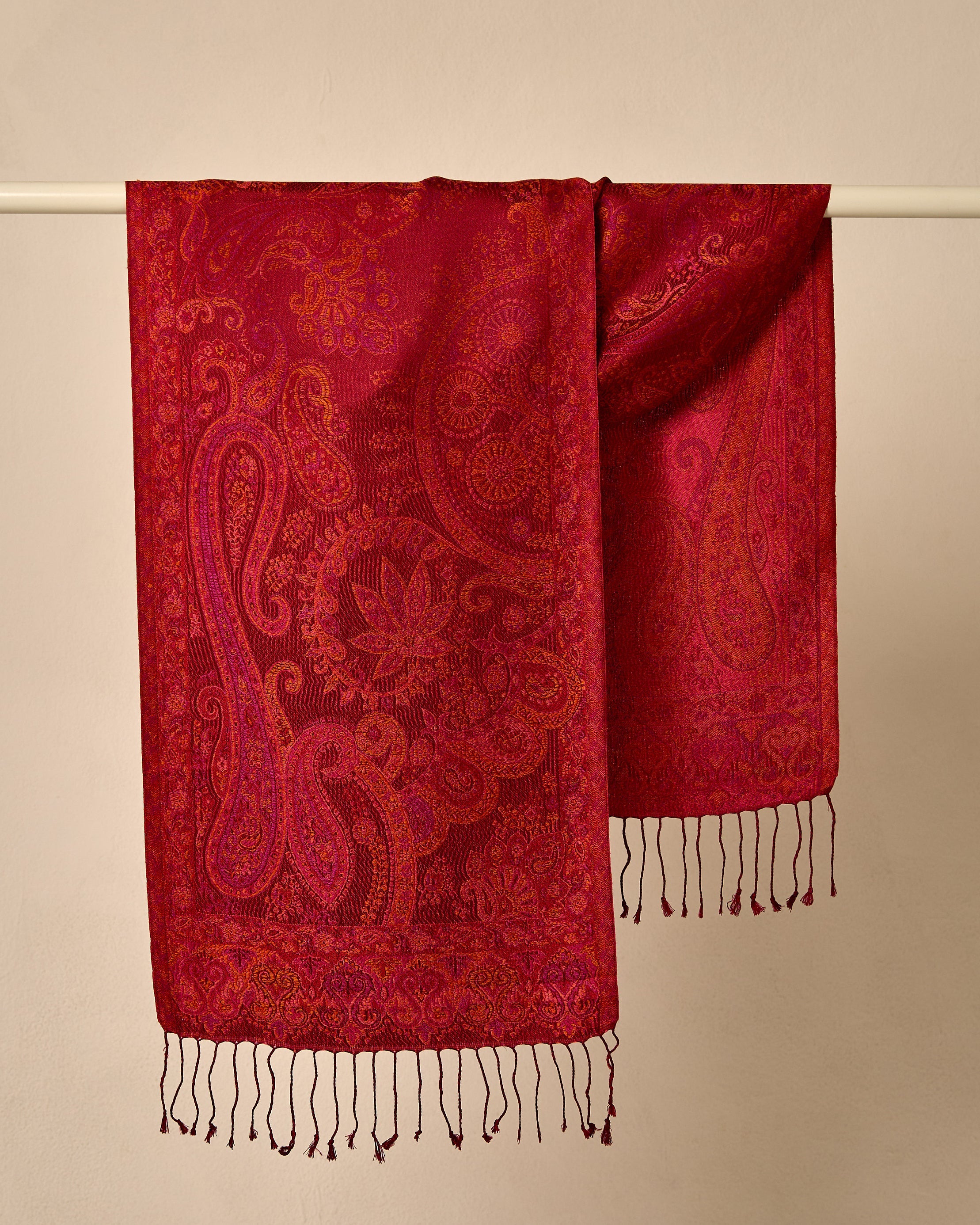 Ruby Lotus Silk Jacquard Shawl