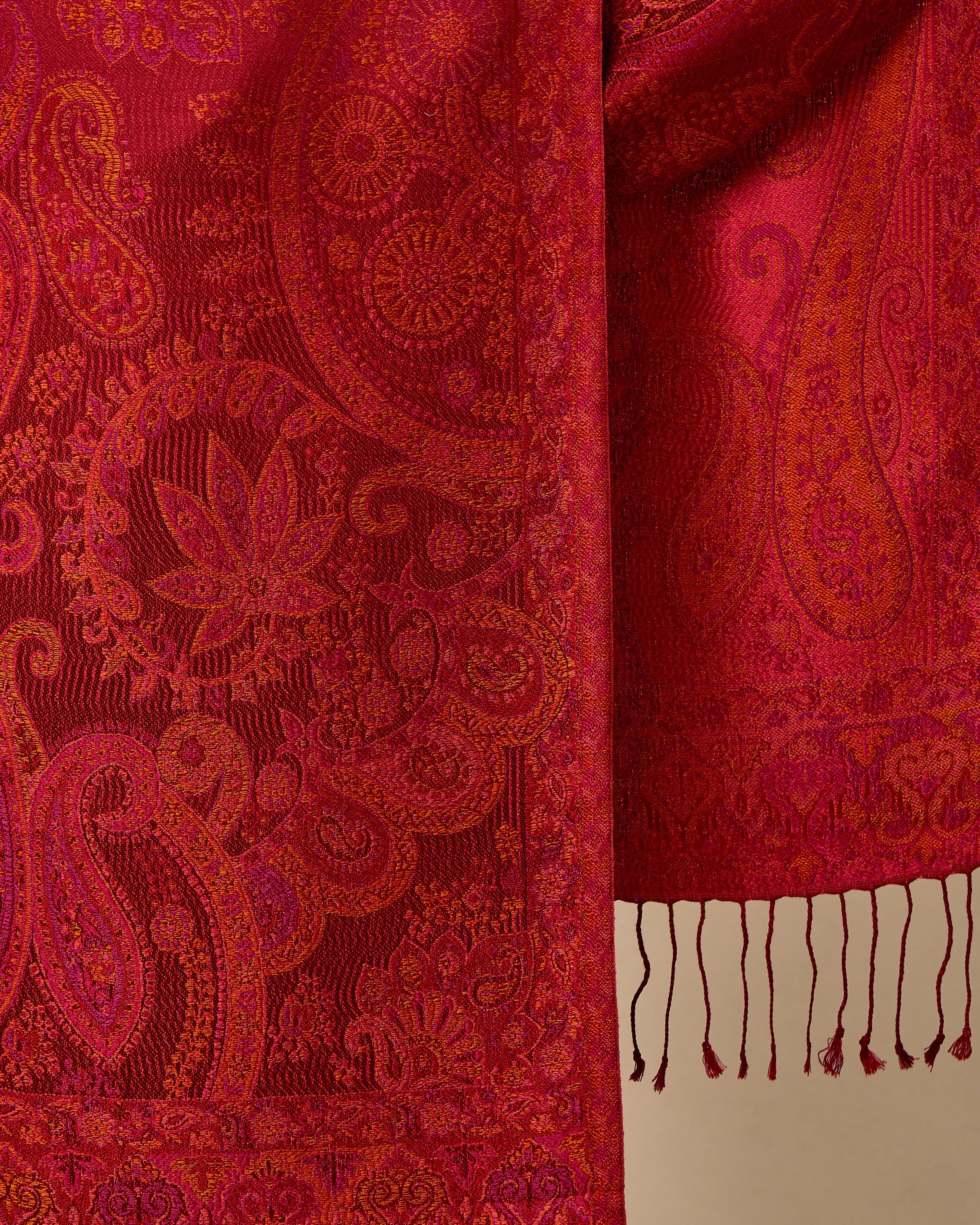 Ruby Lotus Silk Jacquard Shawl