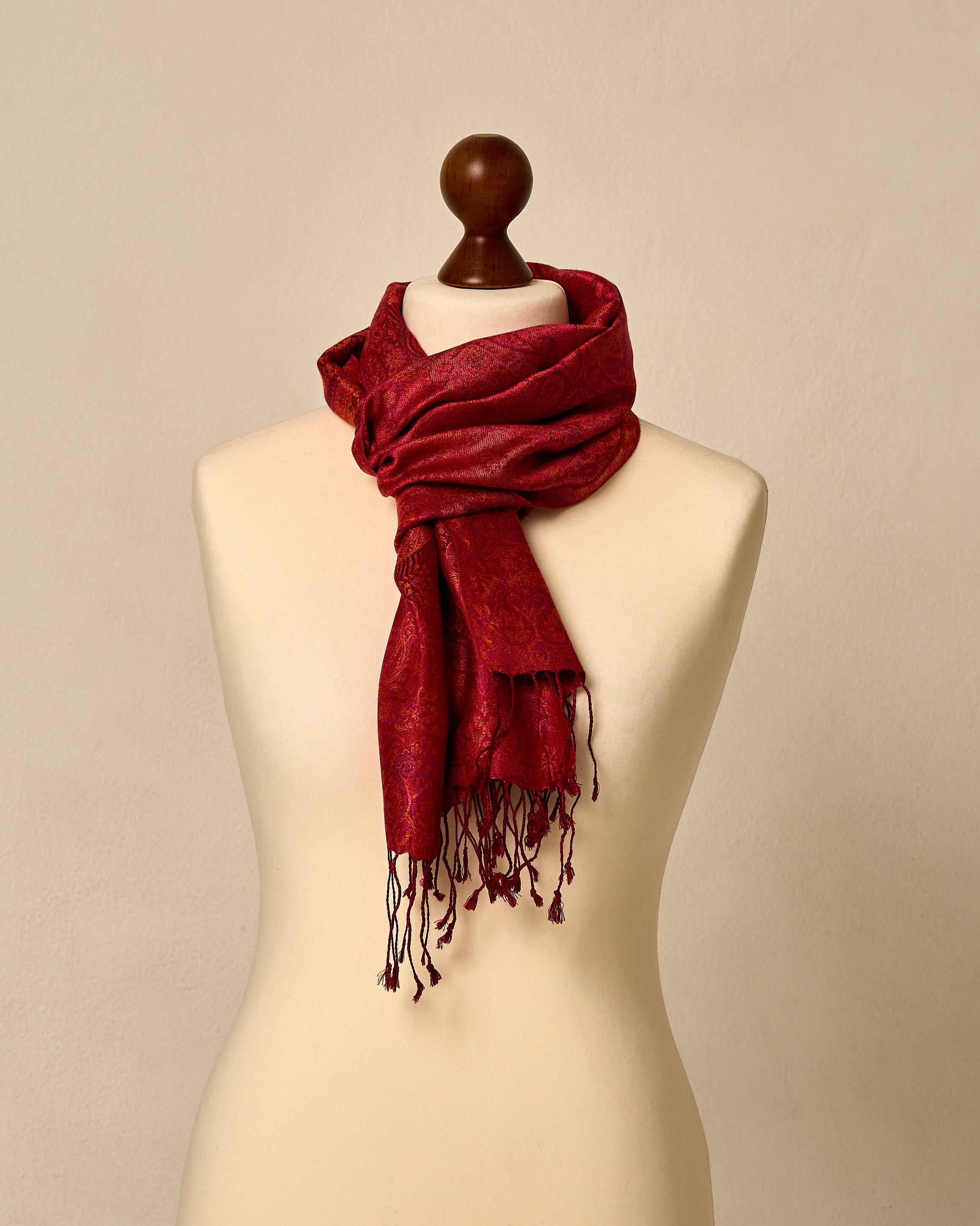 Ruby Lotus Silk Jacquard Shawl