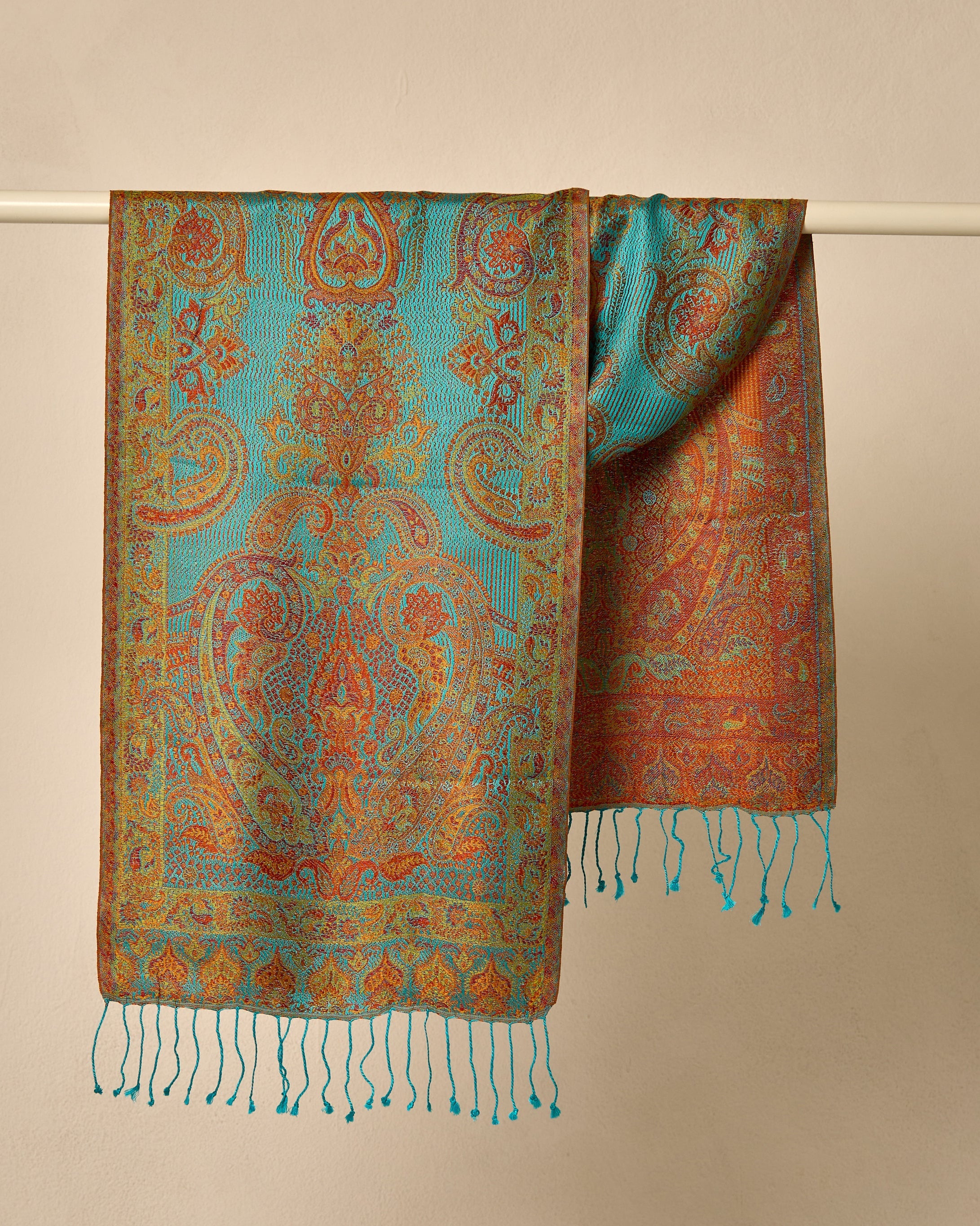 Turquoise Sunrise Silk Jacquard Shawl