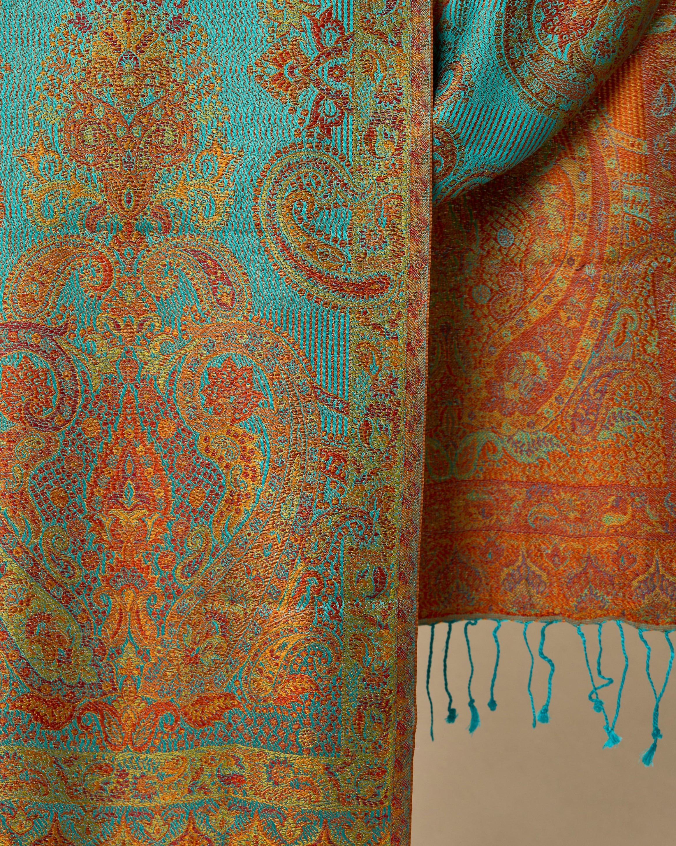 Turquoise Sunrise Silk Jacquard Shawl