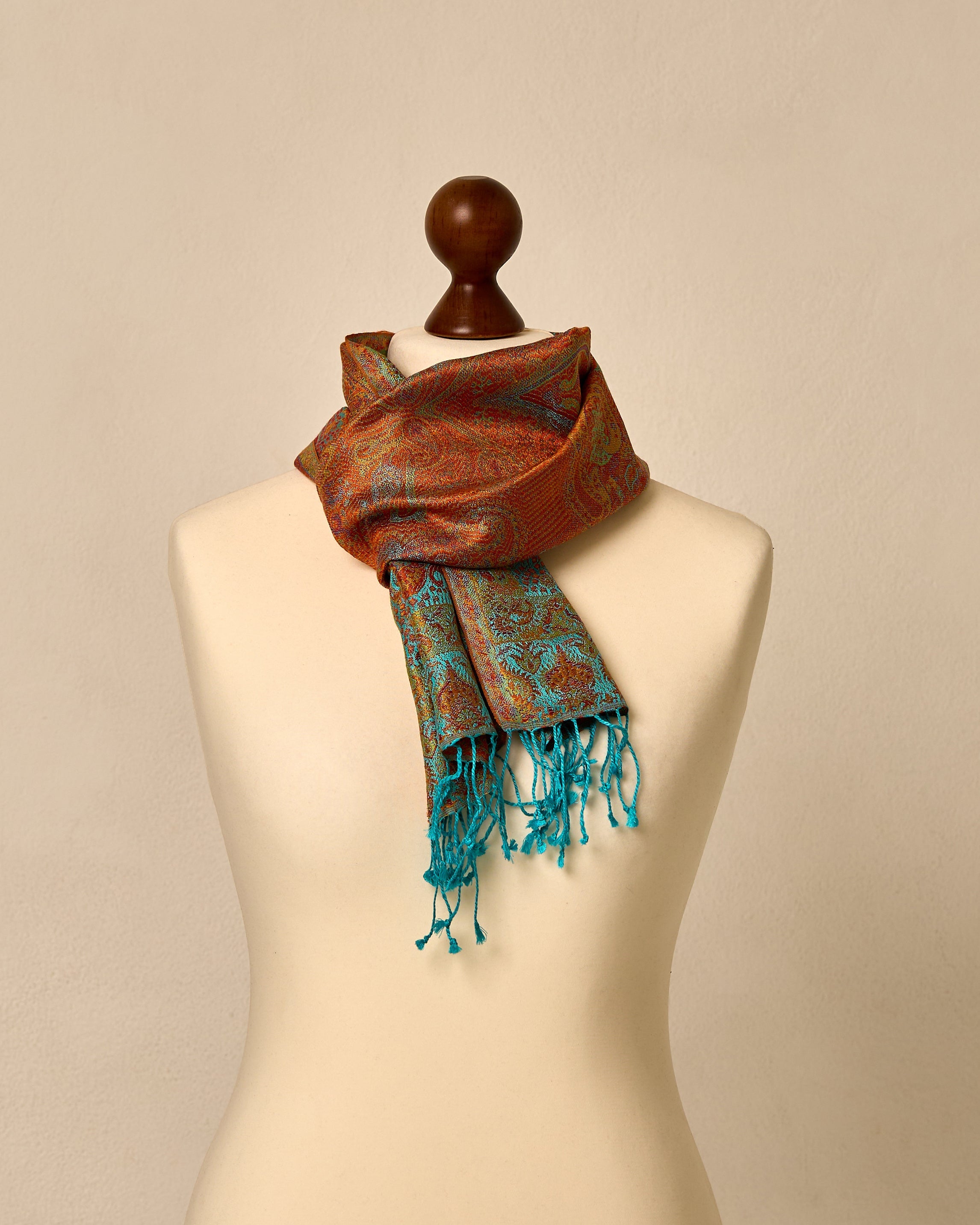 Turquoise Sunrise Silk Jacquard Shawl