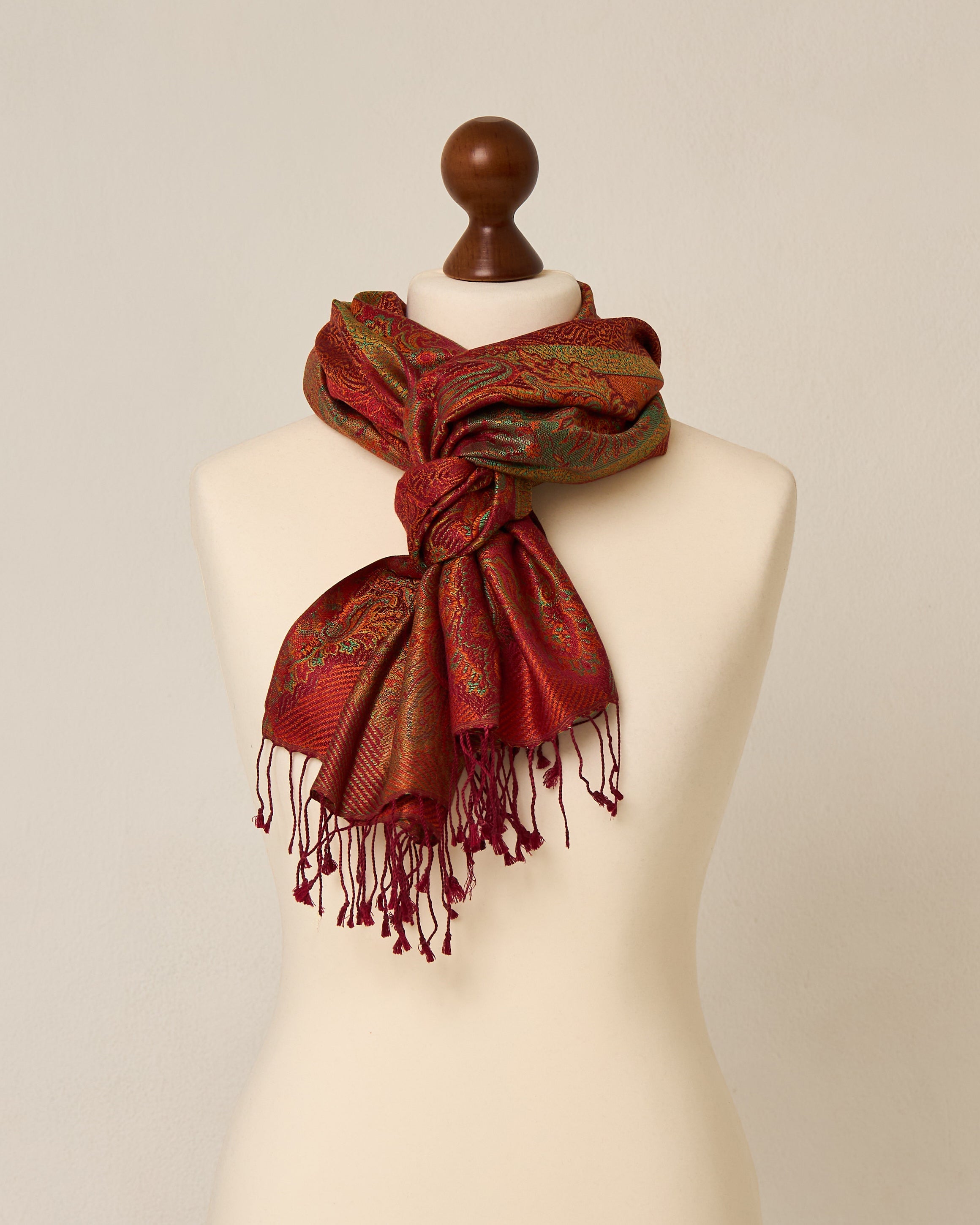 Crimson Crown Silk Jacquard Shawl