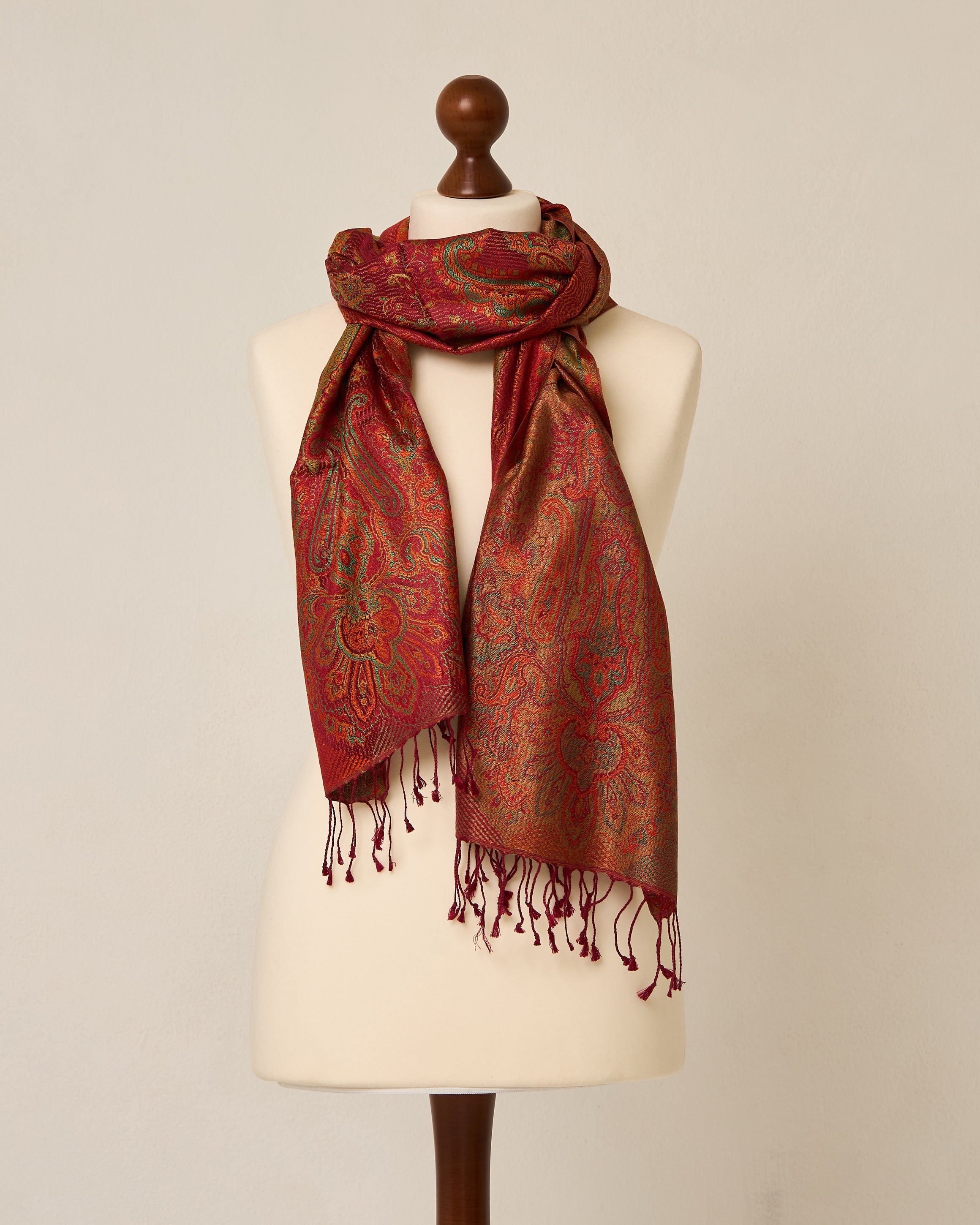 Crimson Crown Silk Jacquard Shawl