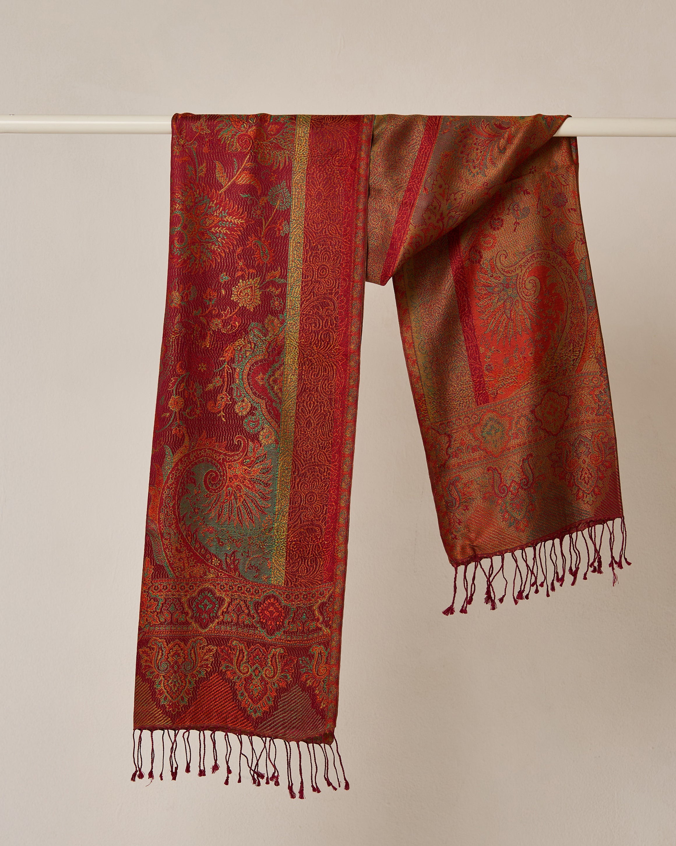 Royal Ember Silk Jacquard Shawl