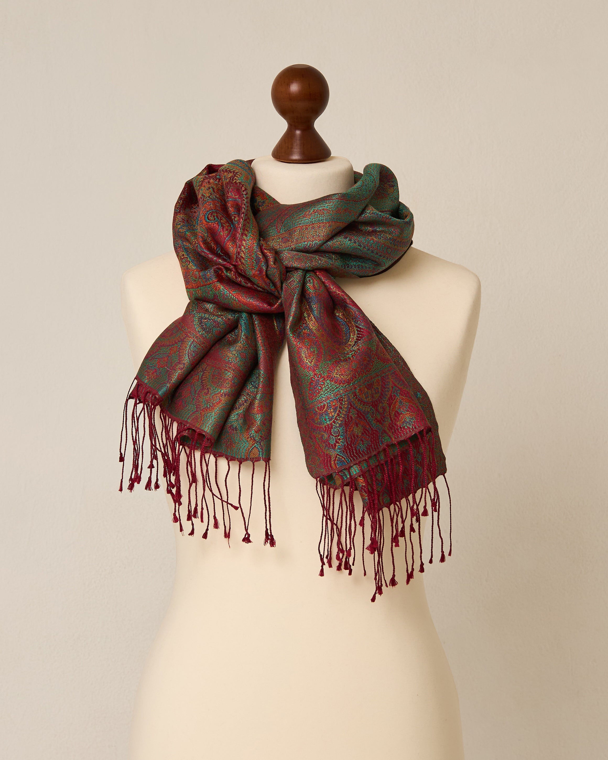 Emerald Ember Silk Jacquard Shawl