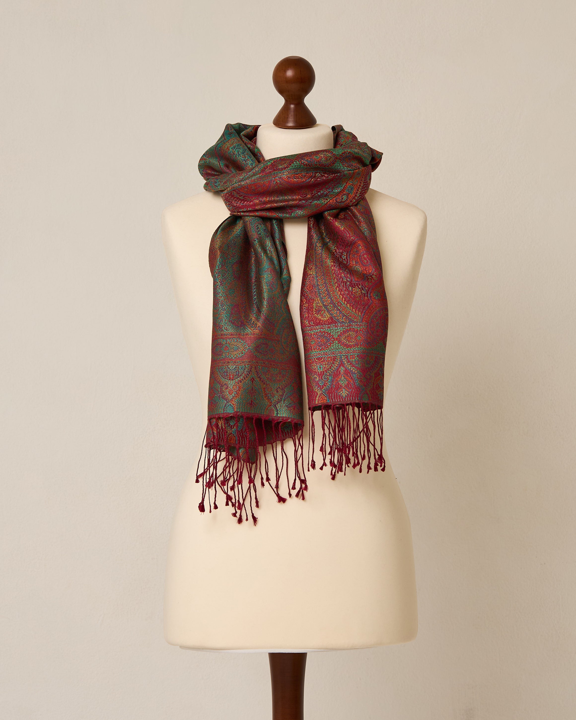 Emerald Ember Silk Jacquard Shawl