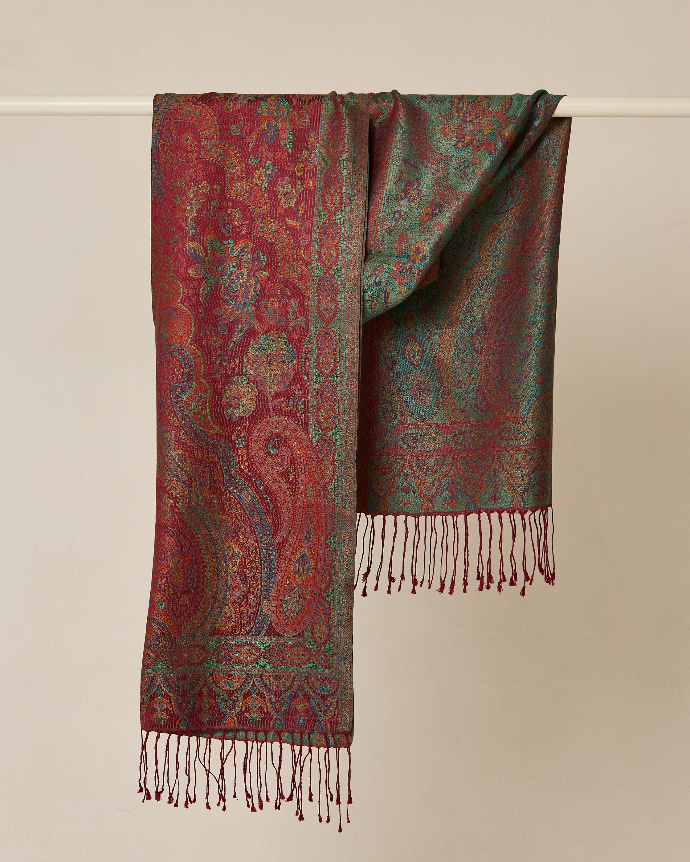 Emerald Ember Silk Jacquard Shawl