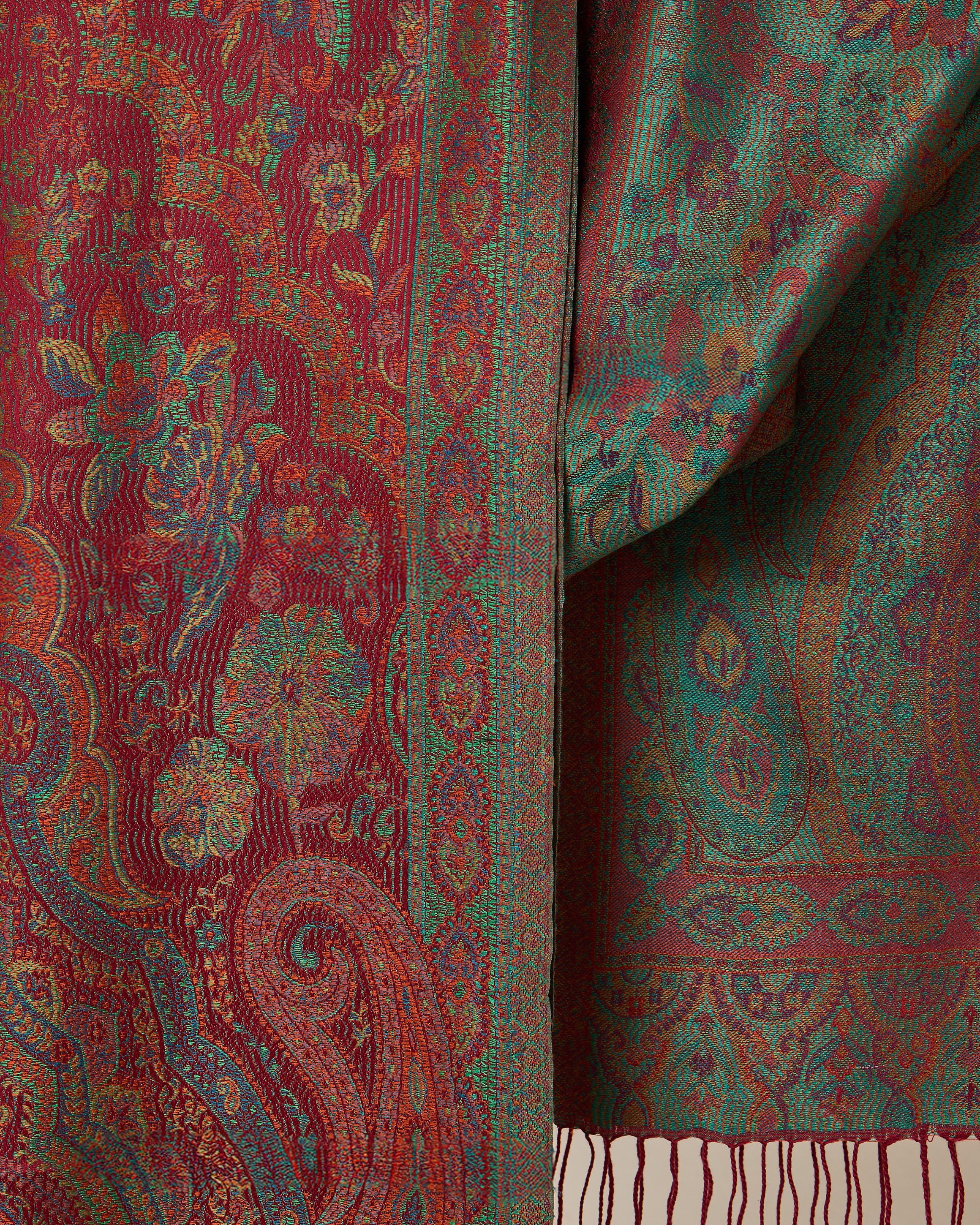 Emerald Ember Silk Jacquard Shawl