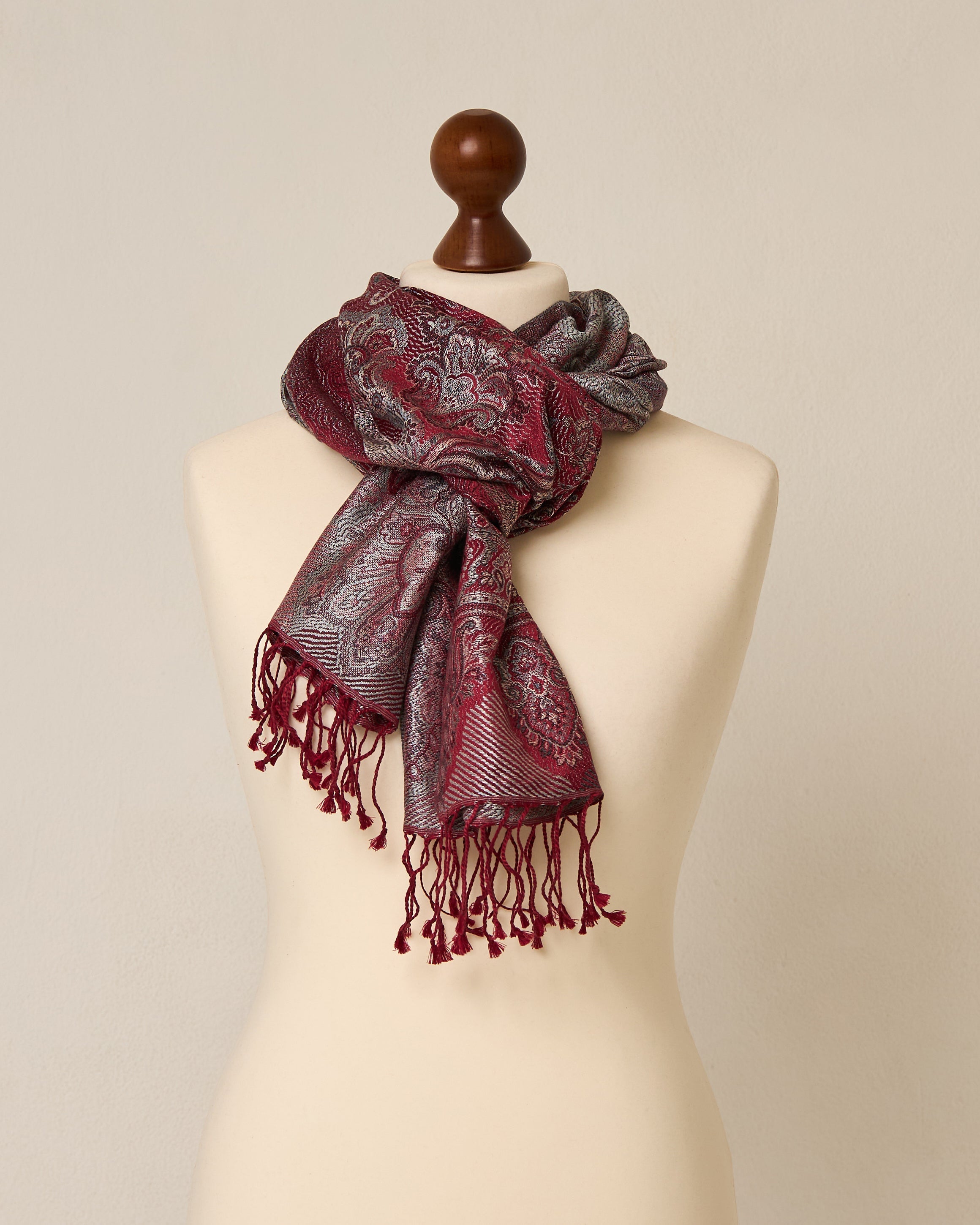Burgundy Majesty Silk Jacquard Shawl