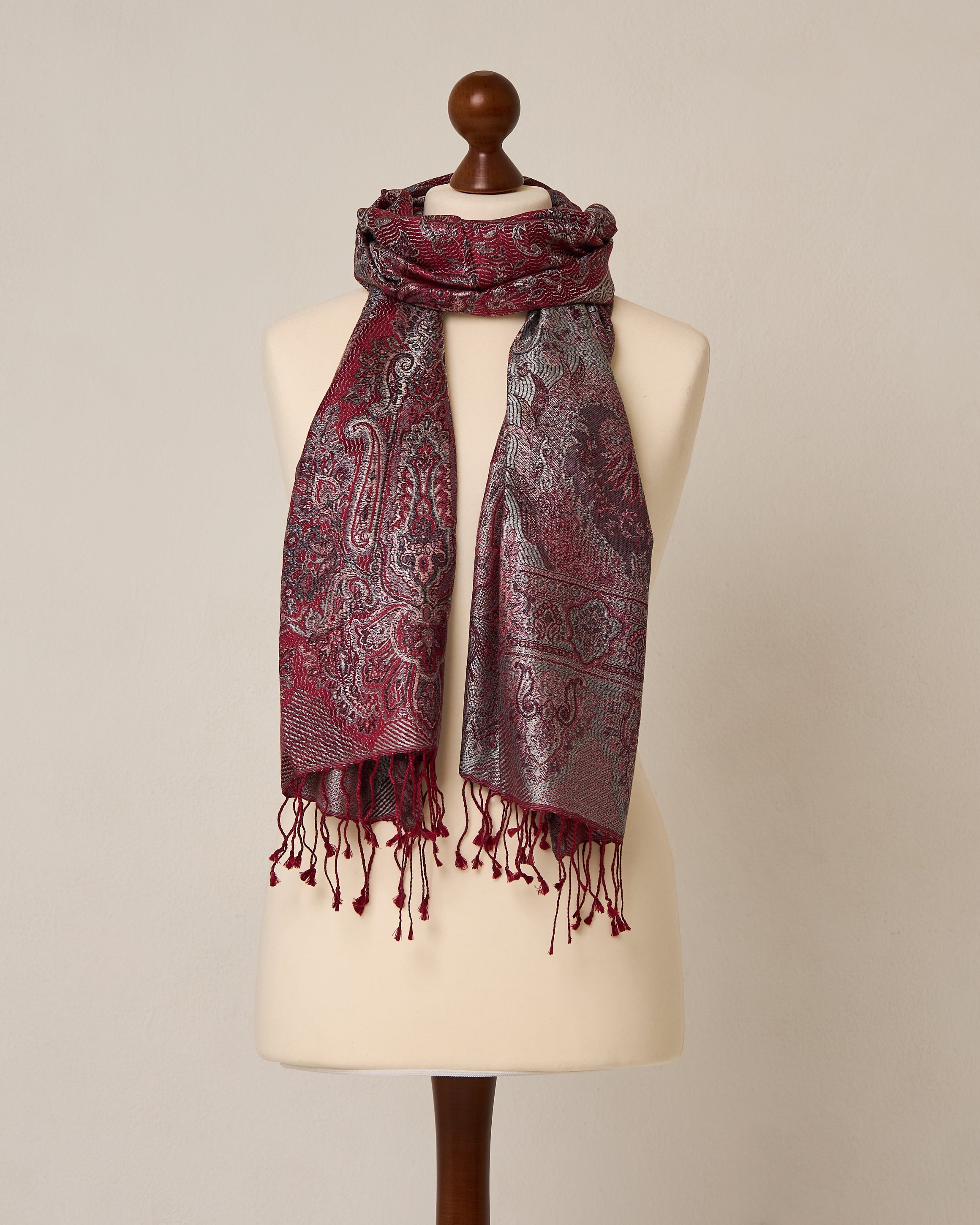 Burgundy Majesty Silk Jacquard Shawl