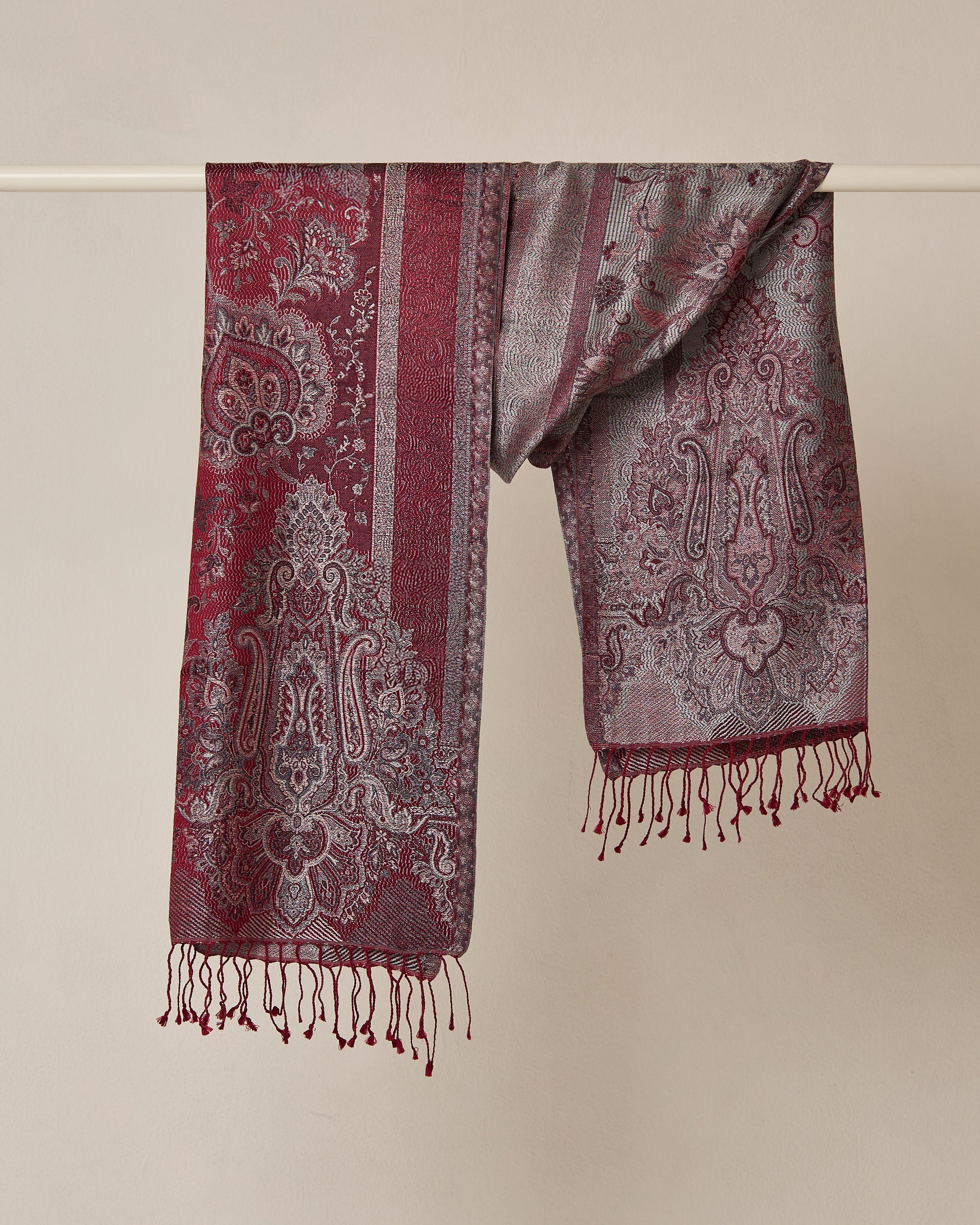 Burgundy Majesty Silk Jacquard Shawl