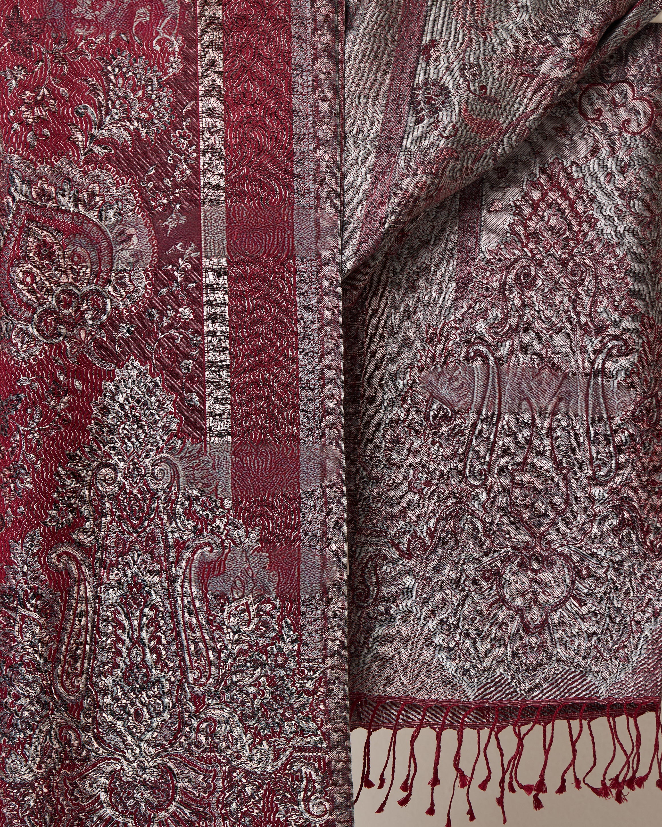 Burgundy Majesty Silk Jacquard Shawl