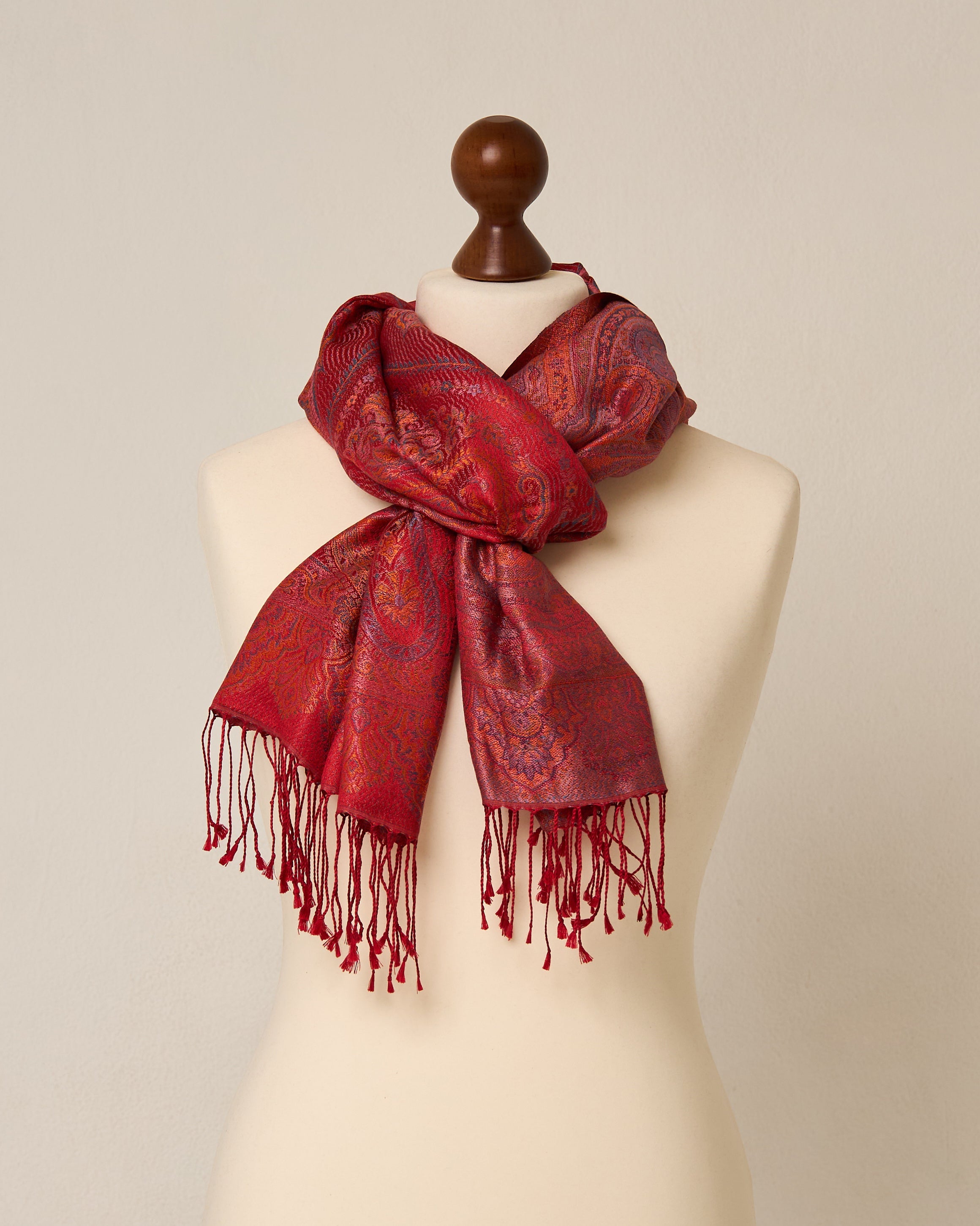 Ruby Royale Silk Jacquard Shawl