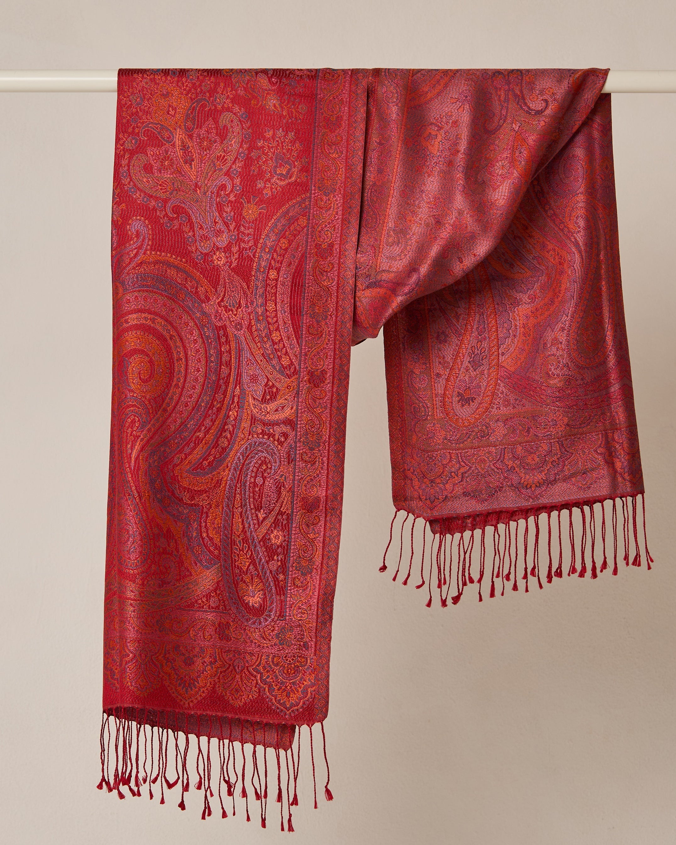 Ruby Royale Silk Jacquard Shawl