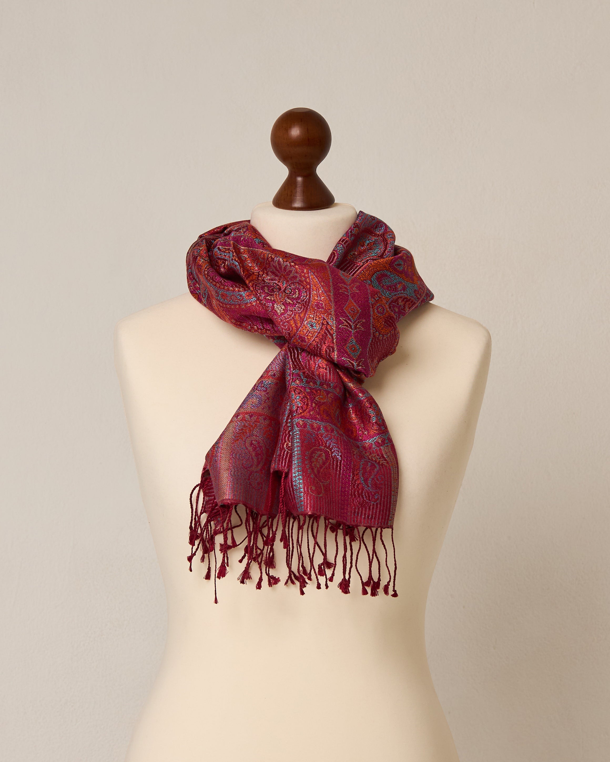 Coral Symphony Silk Jacquard Shawl