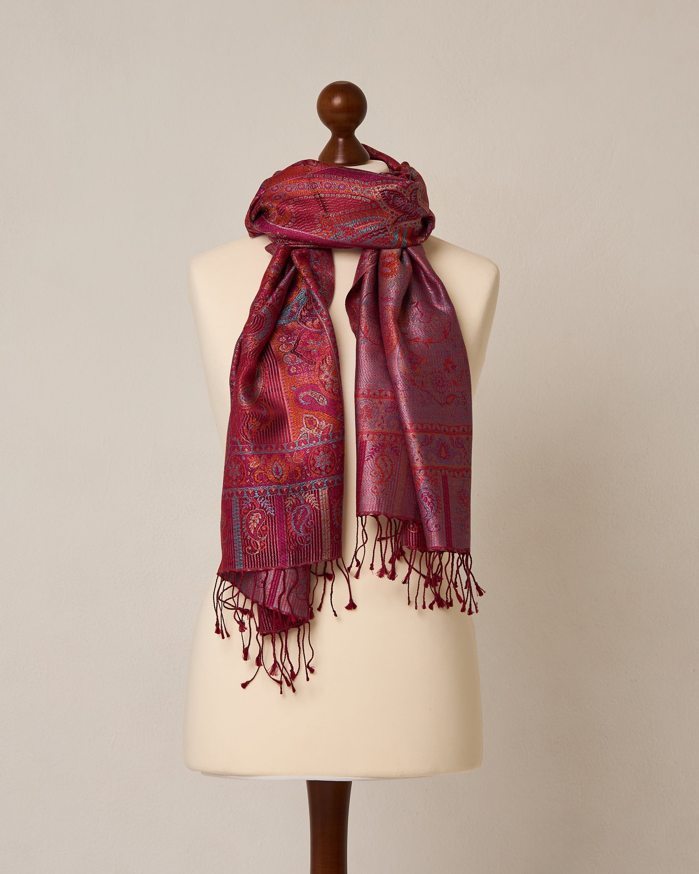 Coral Symphony Silk Jacquard Shawl