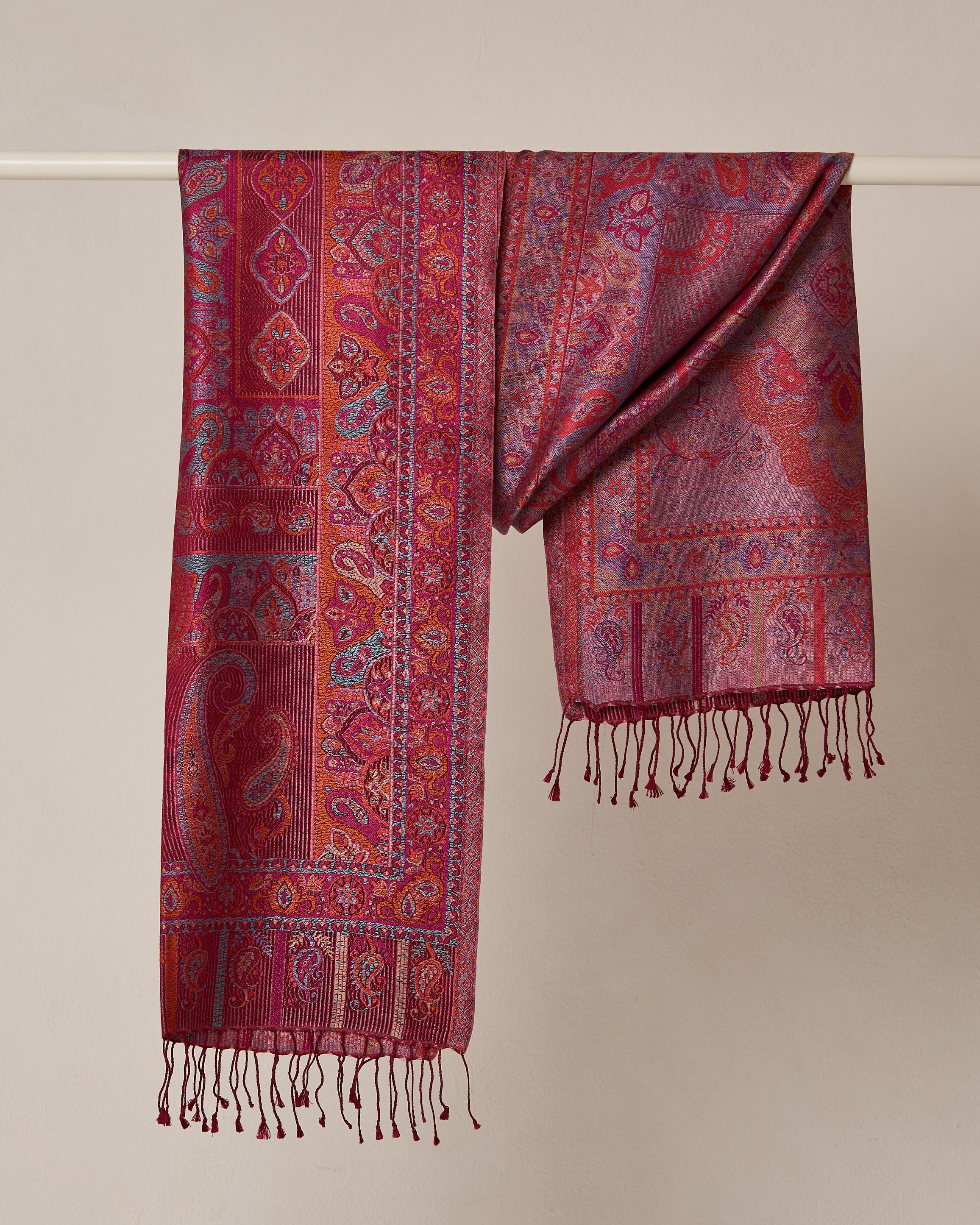 Coral Symphony Silk Jacquard Shawl