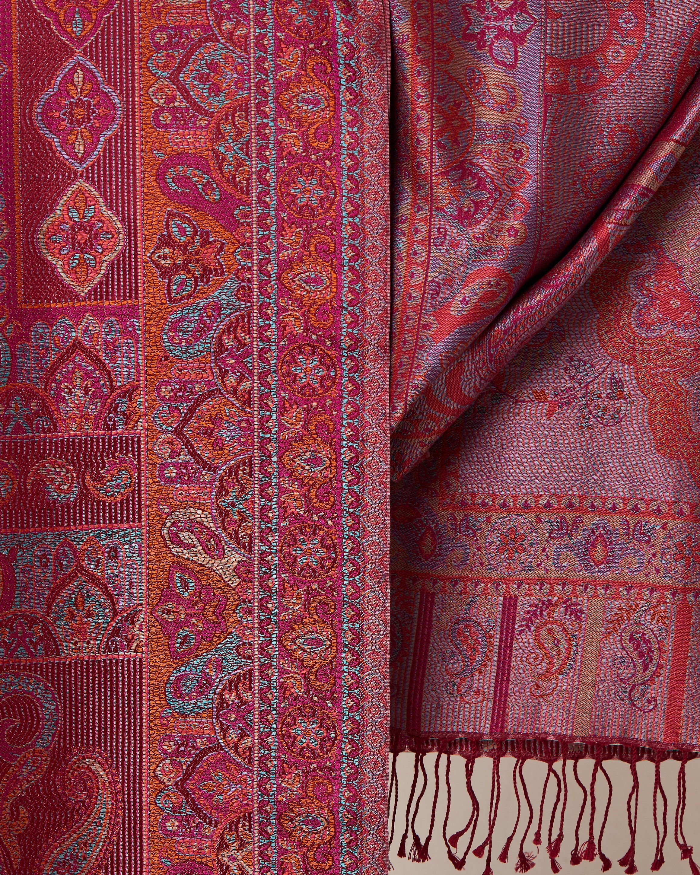 Coral Symphony Silk Jacquard Shawl