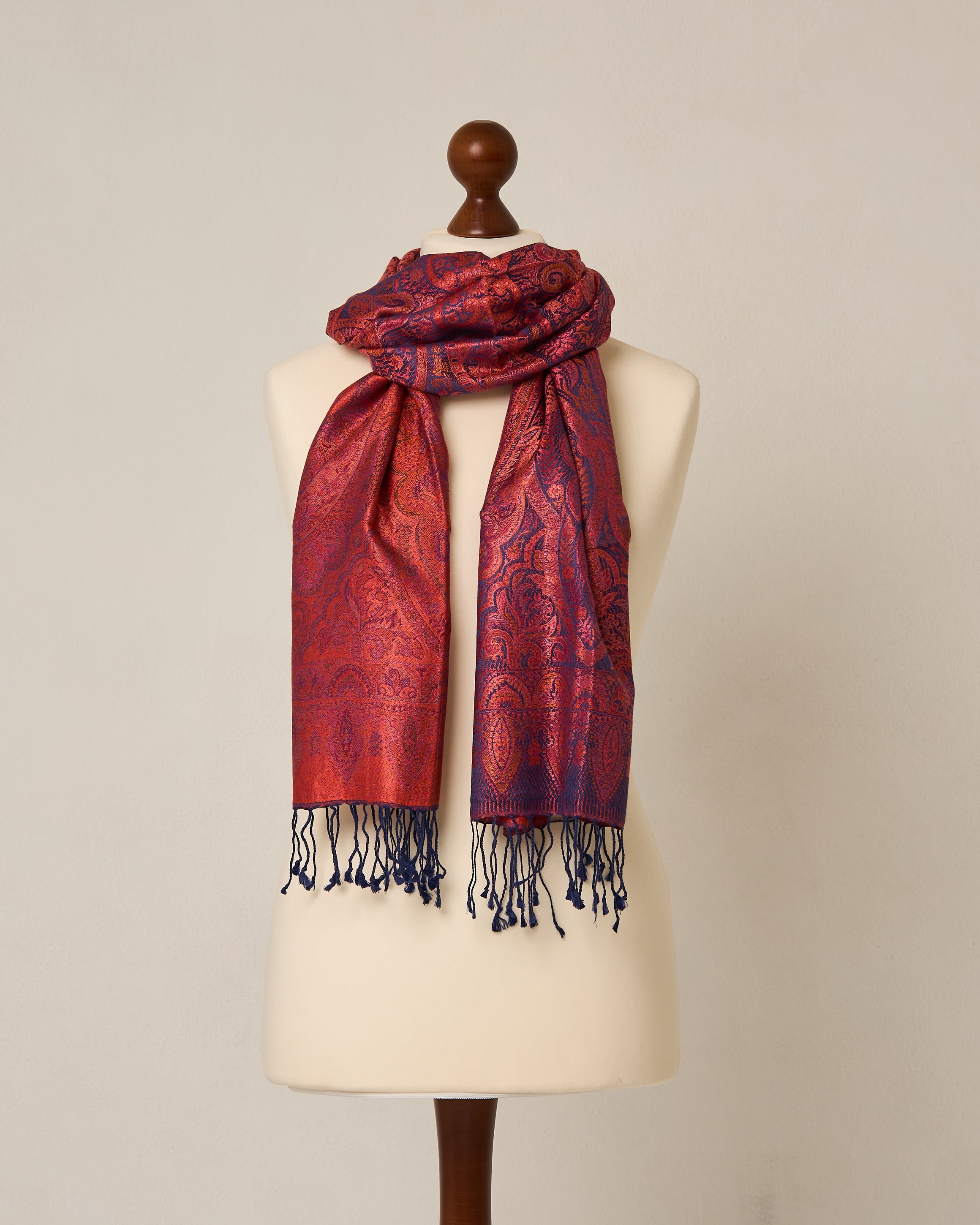 Ruby Peony Silk Jacquard Shawl