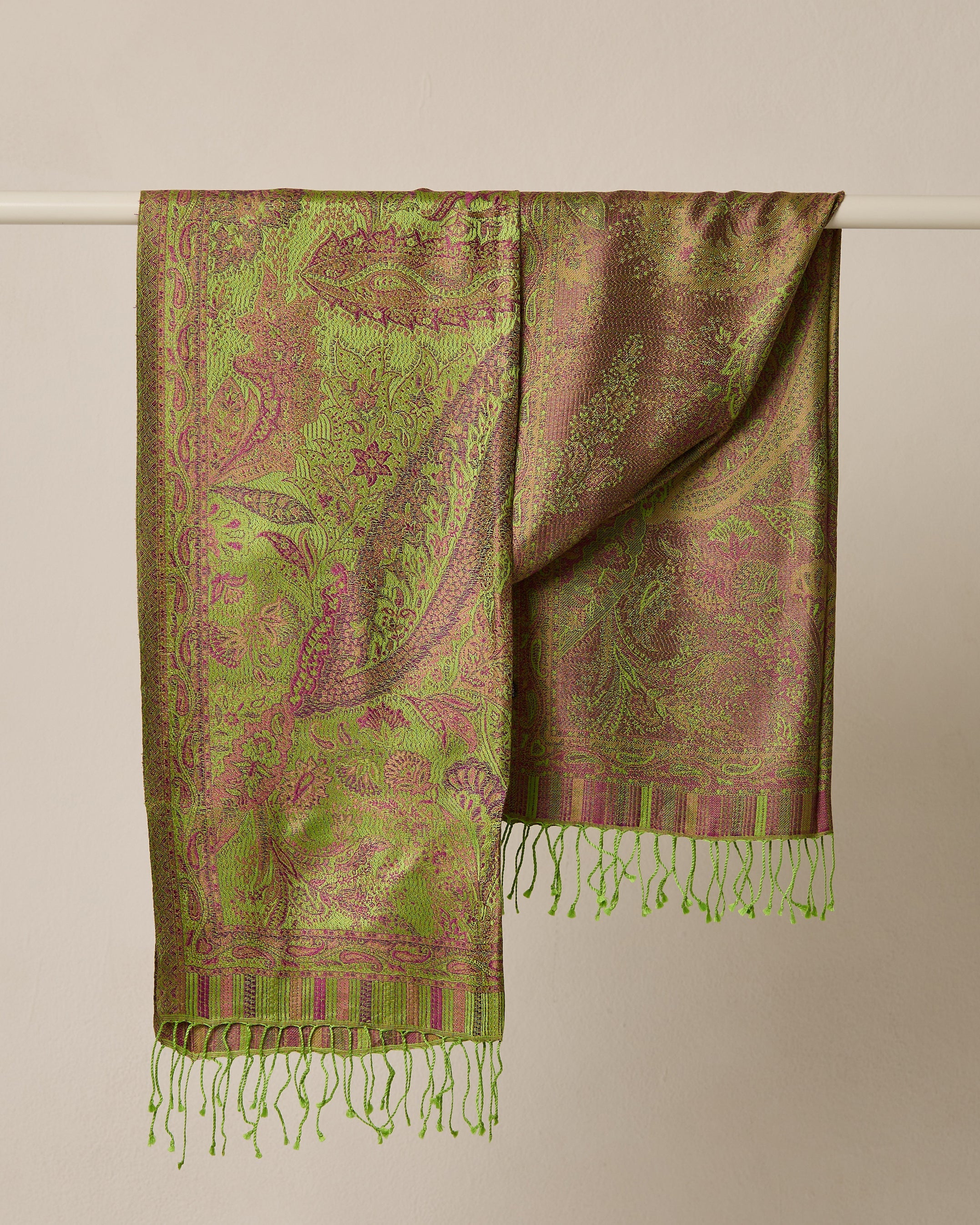 Royal Paisley Jacquard Shawl – Lime Green & Magenta