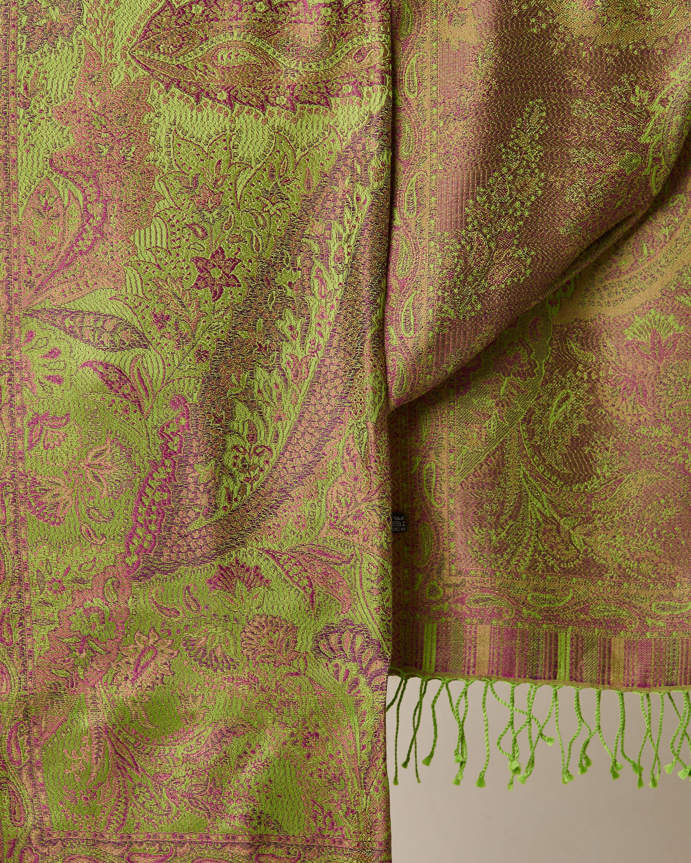 Royal Paisley Jacquard Shawl – Lime Green & Magenta