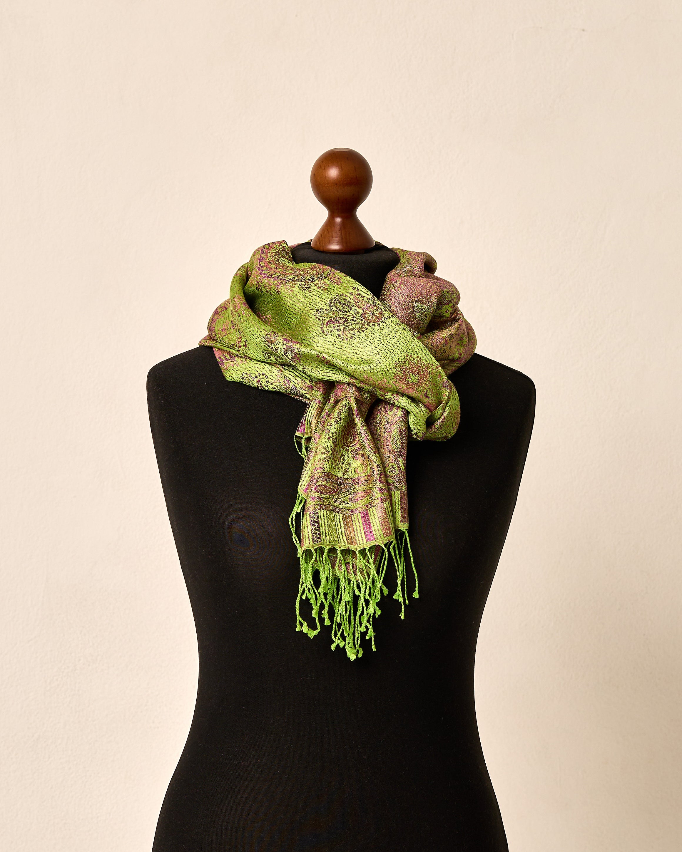 Royal Paisley Jacquard Shawl – Lime Green & Magenta