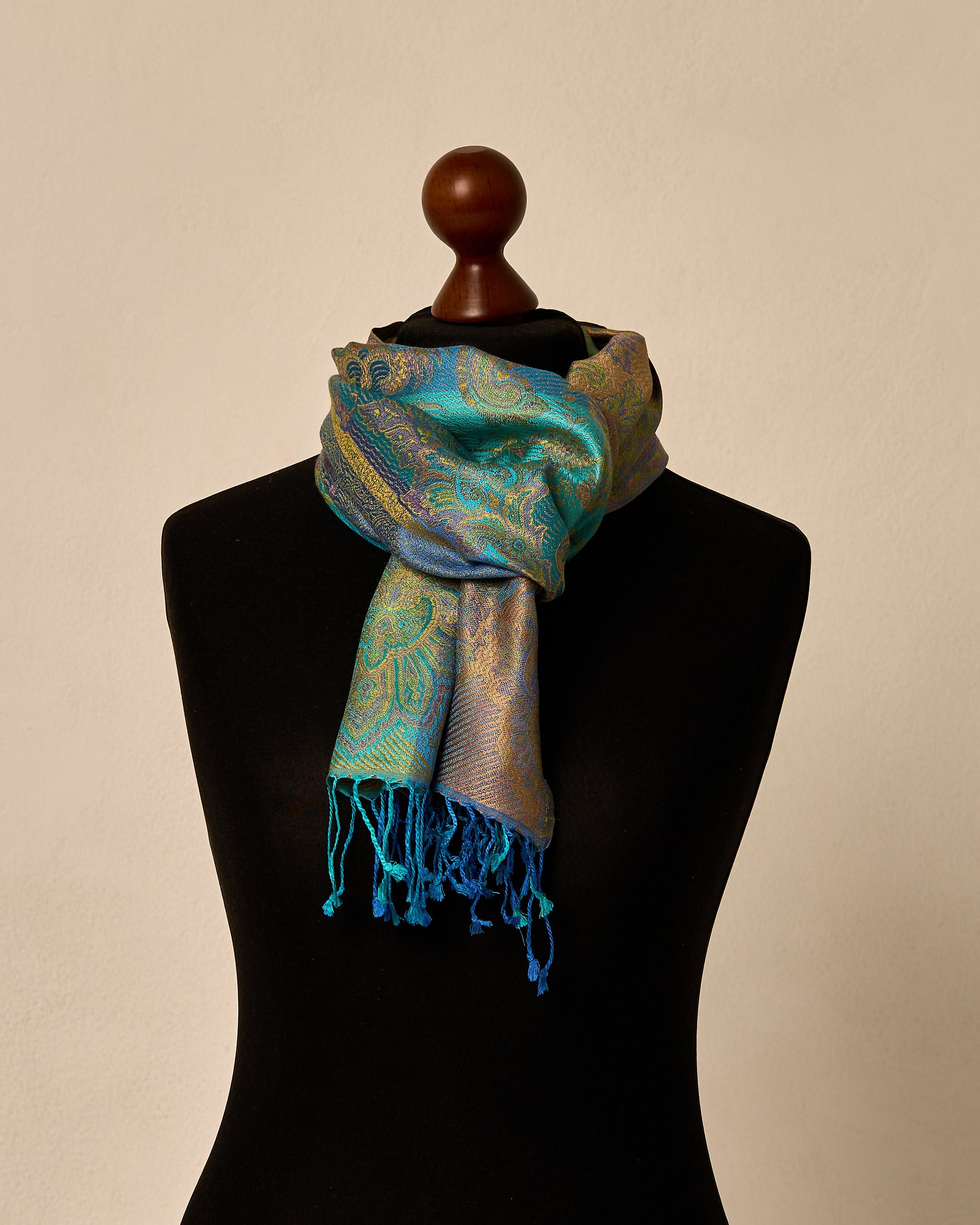 Peacock Aurora Silk Jacquard Shawl